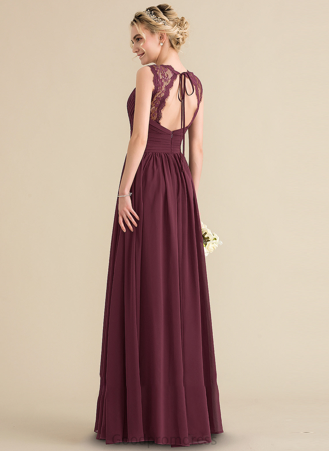 Fabric Floor-Length A-Line Silhouette Ruffle Length Bow(s) Embellishment V-neck Neckline Bianca Floor Length Bridesmaid Dresses