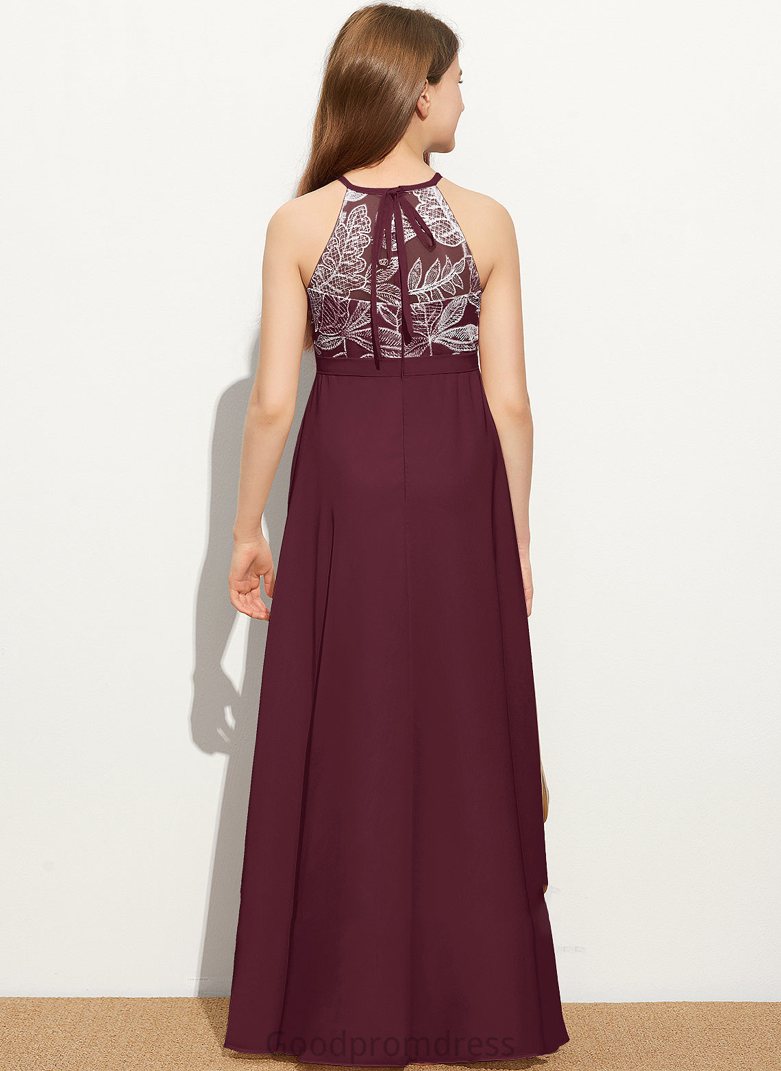 With Chiffon Lace Junior Bridesmaid Dresses A-Line Bow(s) Maeve Floor-Length Neck Scoop