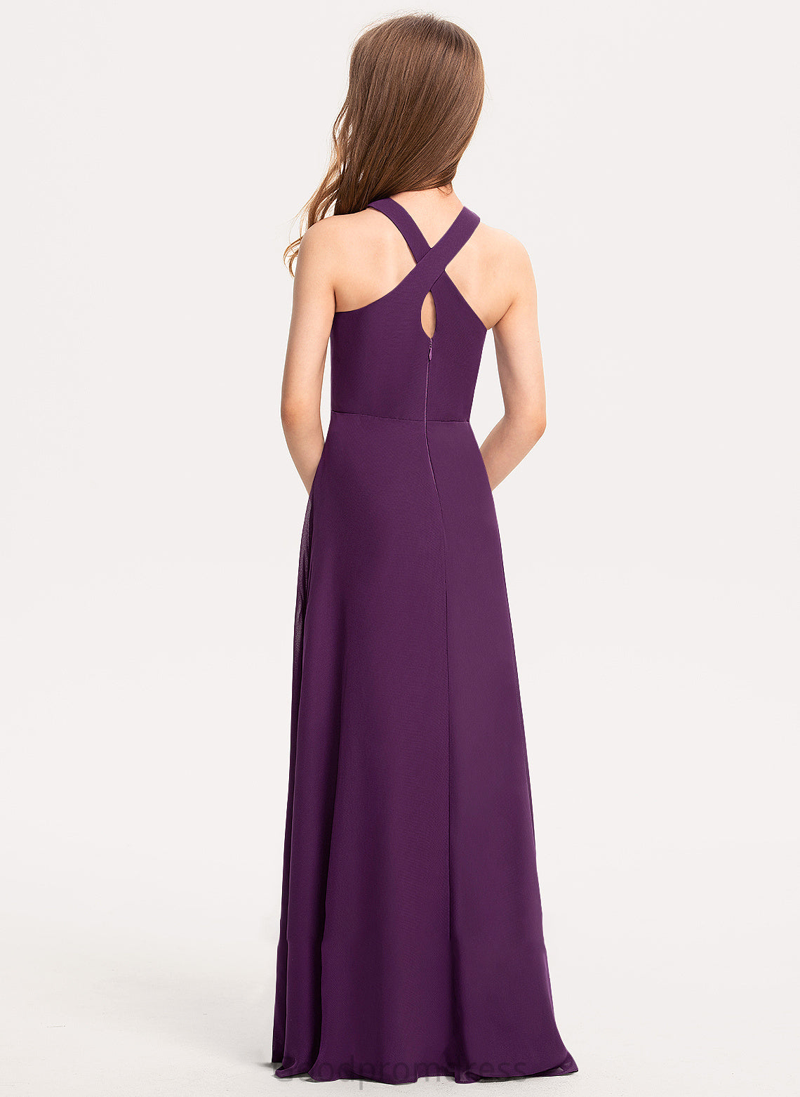 Floor-Length A-Line Hillary Junior Bridesmaid Dresses V-neck Chiffon