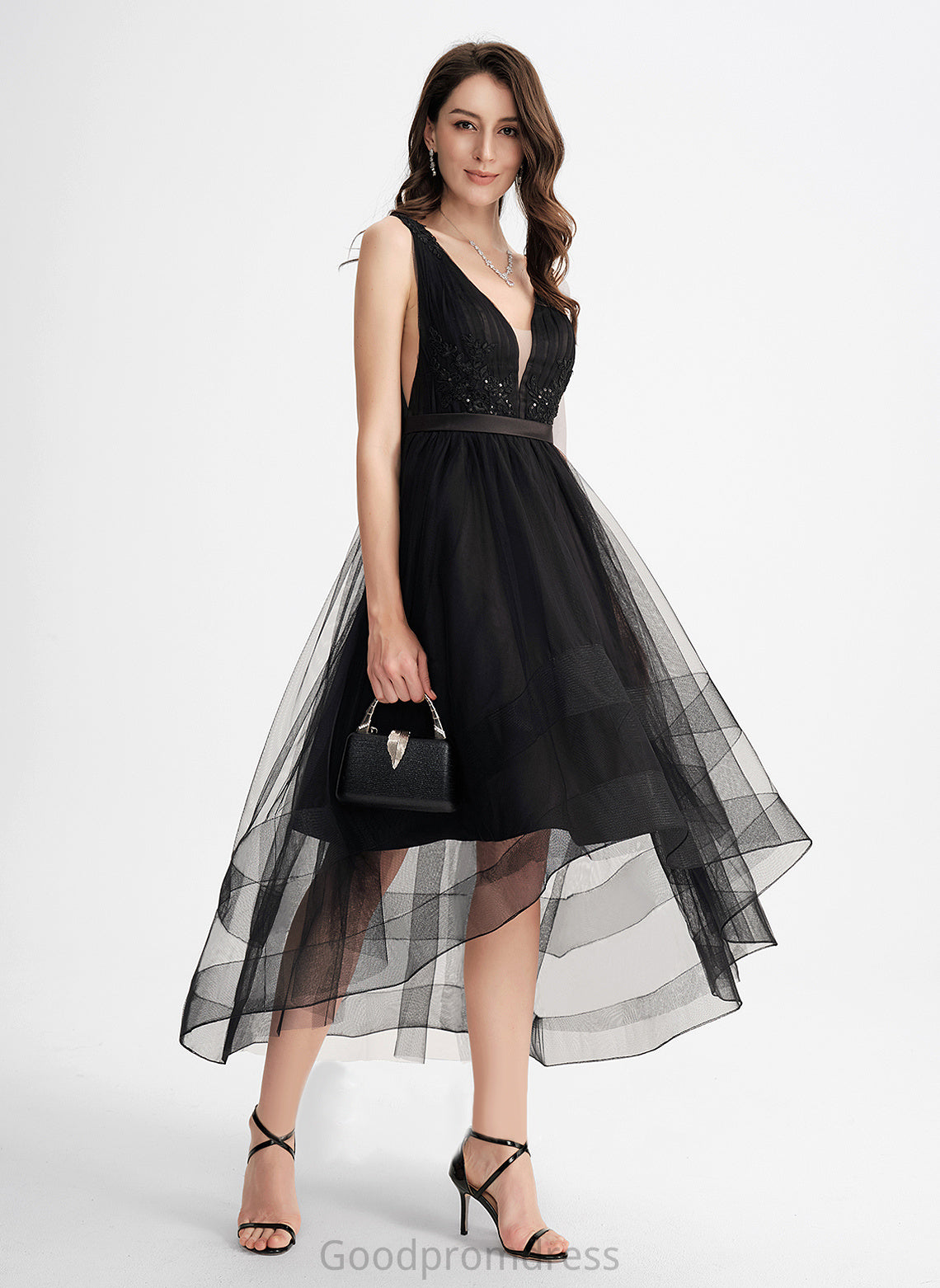 V-neck A-Line Cocktail Dresses With Asymmetrical Dress Tulle Cocktail Sequins Lace Jaylah