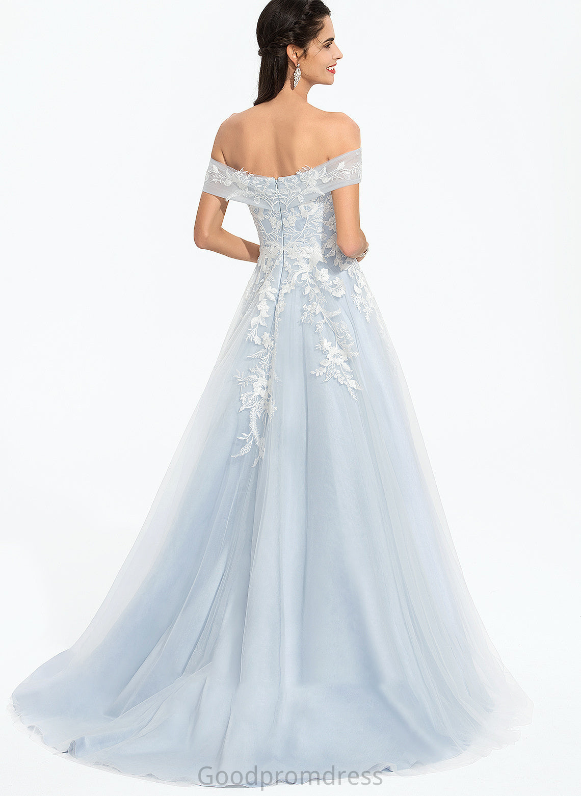 Ball-Gown/Princess Tulle Sweep Train Off-the-Shoulder Thea With Sequins Prom Dresses