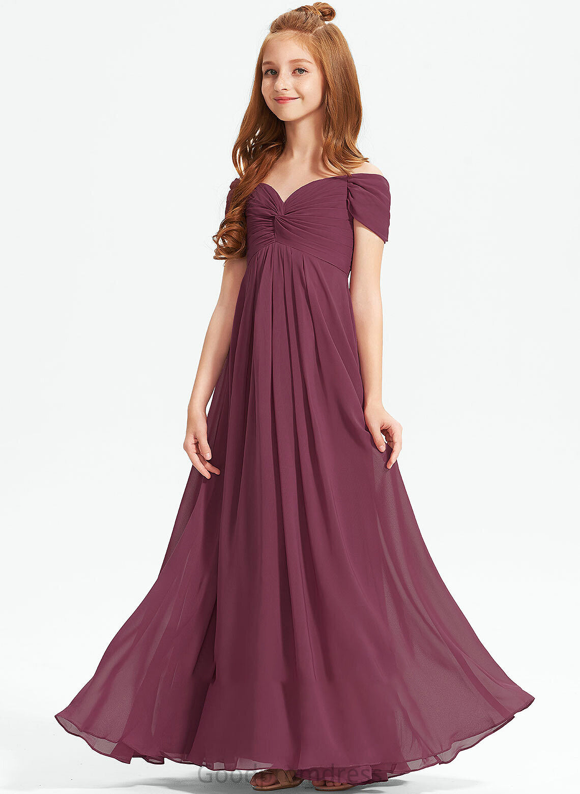 Sierra With A-Line Off-the-Shoulder Ruffle Floor-Length Junior Bridesmaid Dresses Chiffon