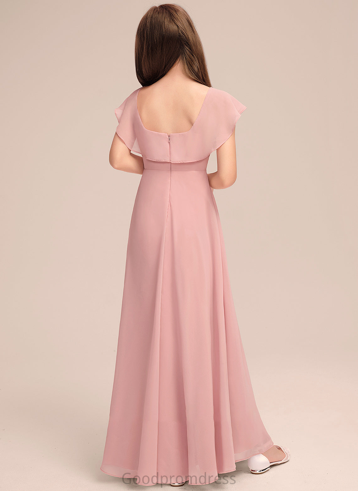 Floor-Length Scoop Mabel With Neck Cascading Junior Bridesmaid Dresses A-Line Ruffles Chiffon