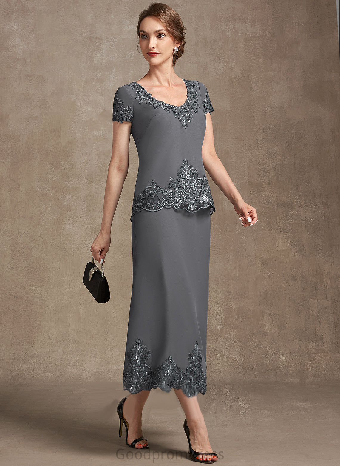 Sequins the Mother With Kenna Lace Dress Bride Mother of the Bride Dresses Chiffon Scoop Neck Tea-Length A-Line of