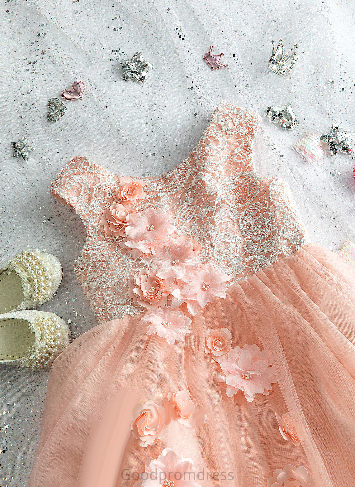 Flower Girl Dresses Sleeveless Floor-length Beading/Flower(s) Tulle/Lace Girl Flower Neck Melinda With Ball-Gown/Princess Scoop - Dress