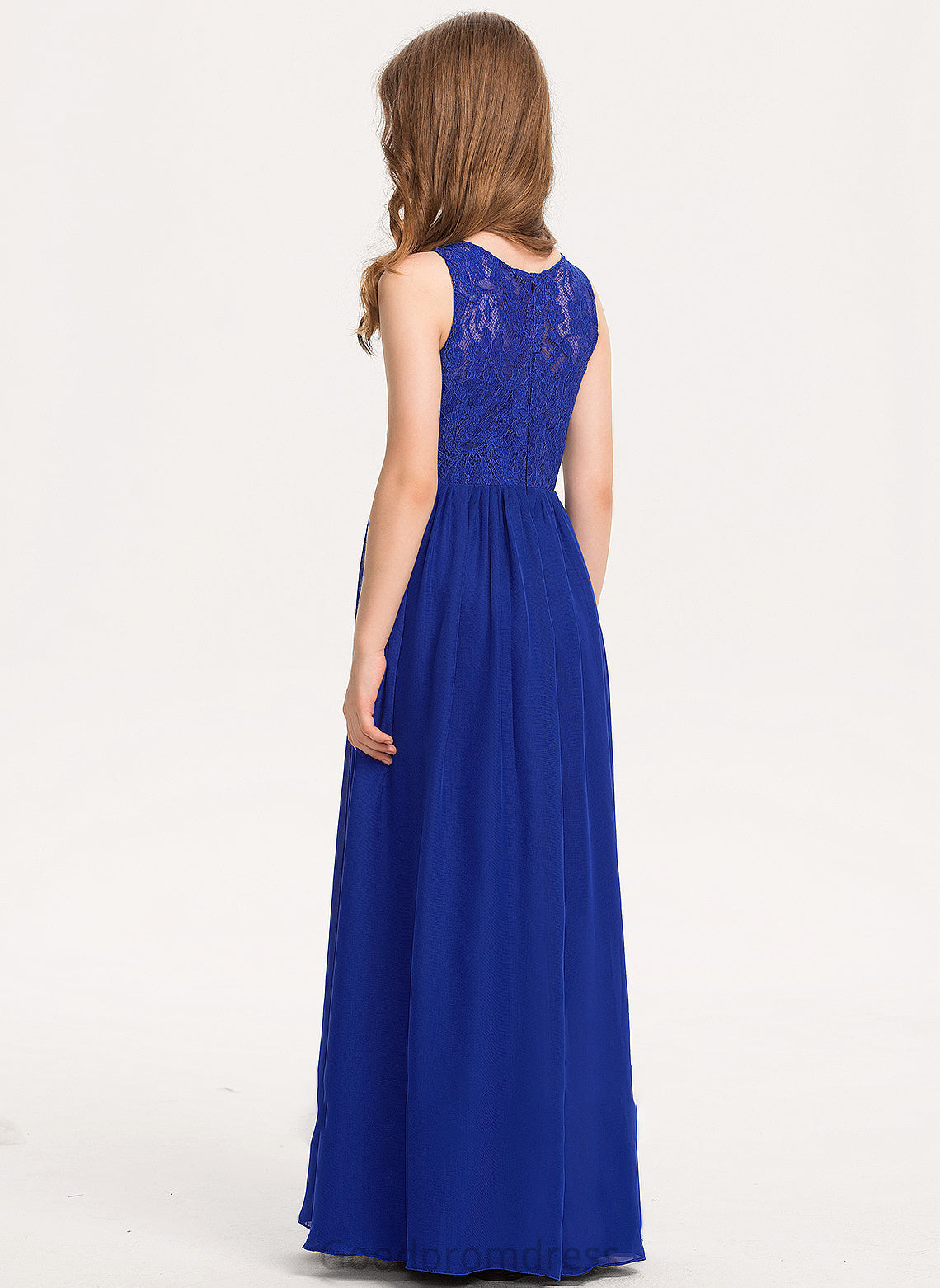 Scoop Chiffon Cindy Lace A-Line Neck Floor-Length Junior Bridesmaid Dresses