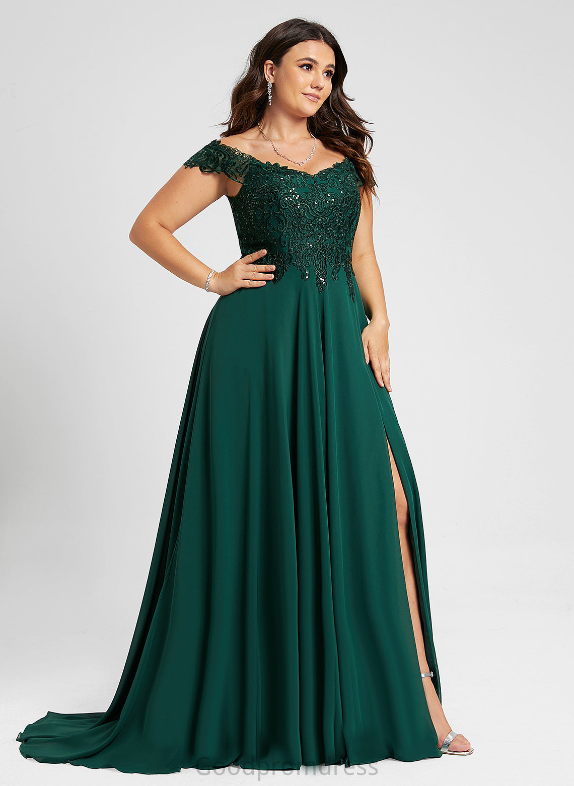 Sequins Chiffon Lace With Prom Dresses Off-the-Shoulder A-Line Train Setlla Sweep