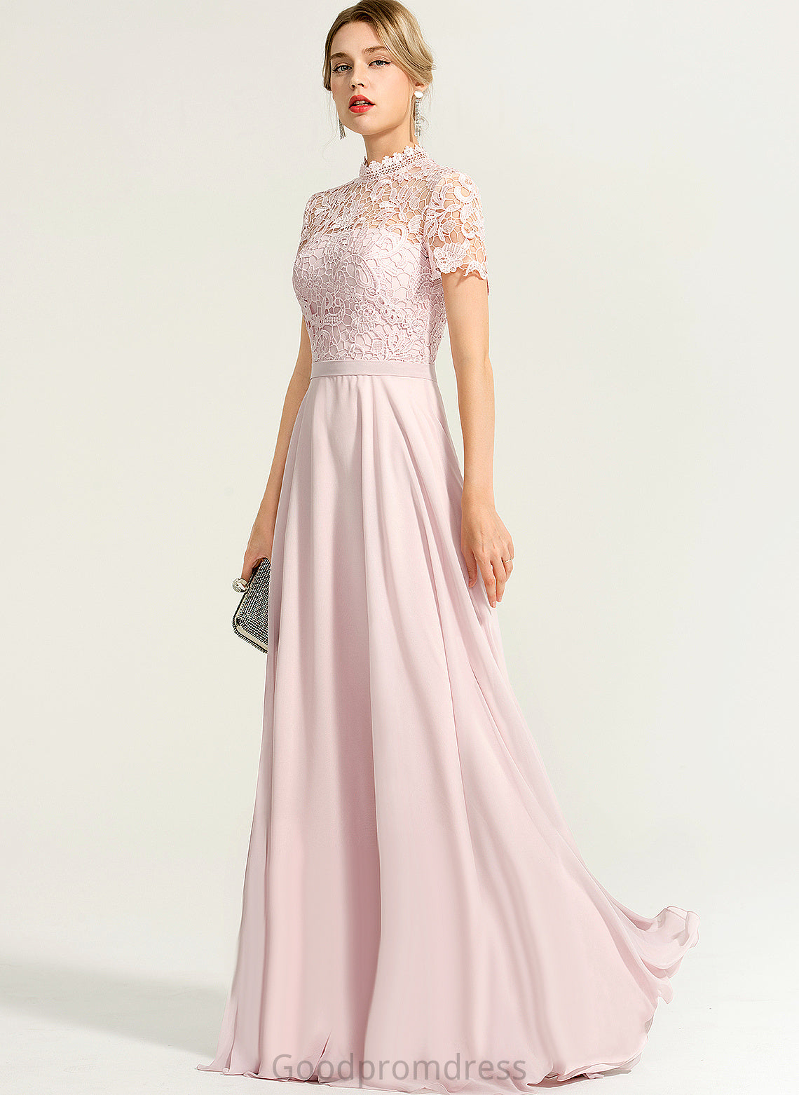 A-Line Neck With Prom Dresses High Sequins Chiffon Jemima Lace Floor-Length