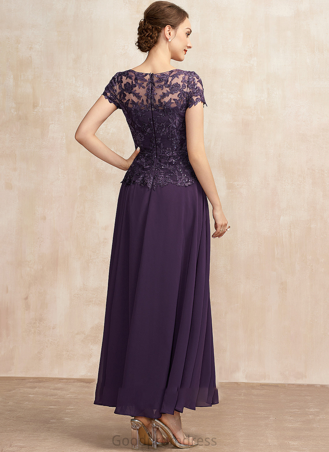 the Ankle-Length Scoop of Chiffon Neck With Mother of the Bride Dresses Bride Lace Sequins Dress Mother Katelynn A-Line