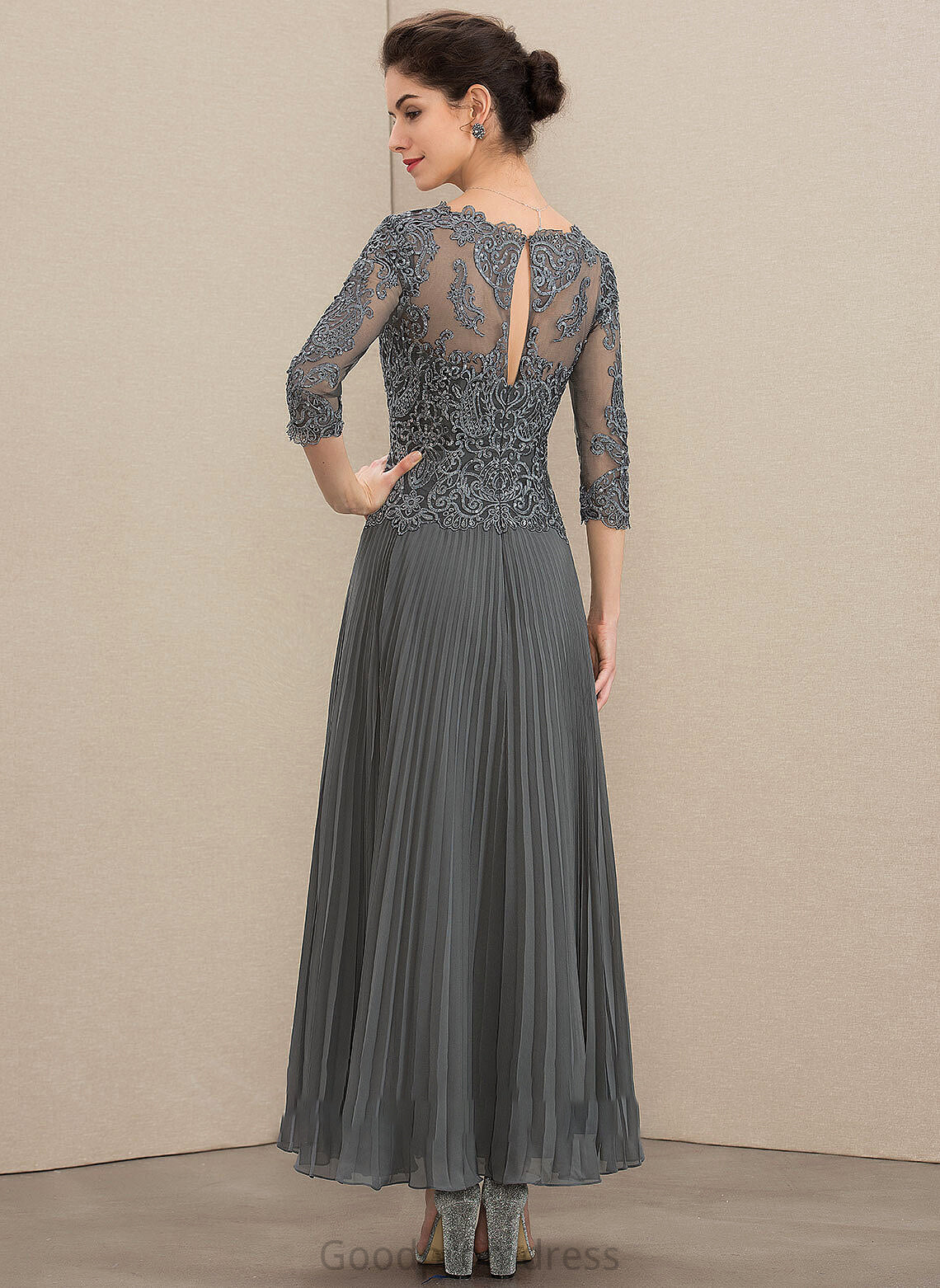 the Bride Rosemary Chiffon Dress Ankle-Length Pleated Sequins A-Line With Mother of the Bride Dresses of Mother V-neck Lace