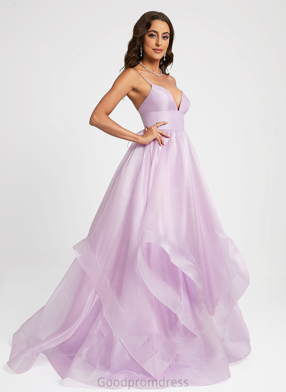 Prom Dresses Ball-Gown/Princess Sadie V-neck Organza Sweep Train