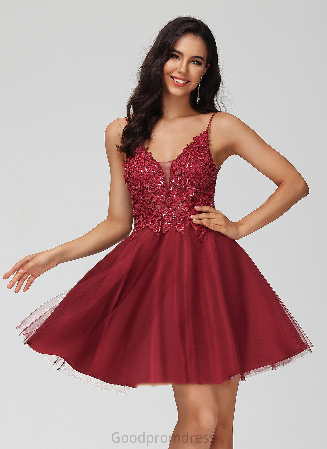 V-neck Dress With Homecoming Dresses Tulle Sequins Short/Mini Lace A-Line Homecoming Eden