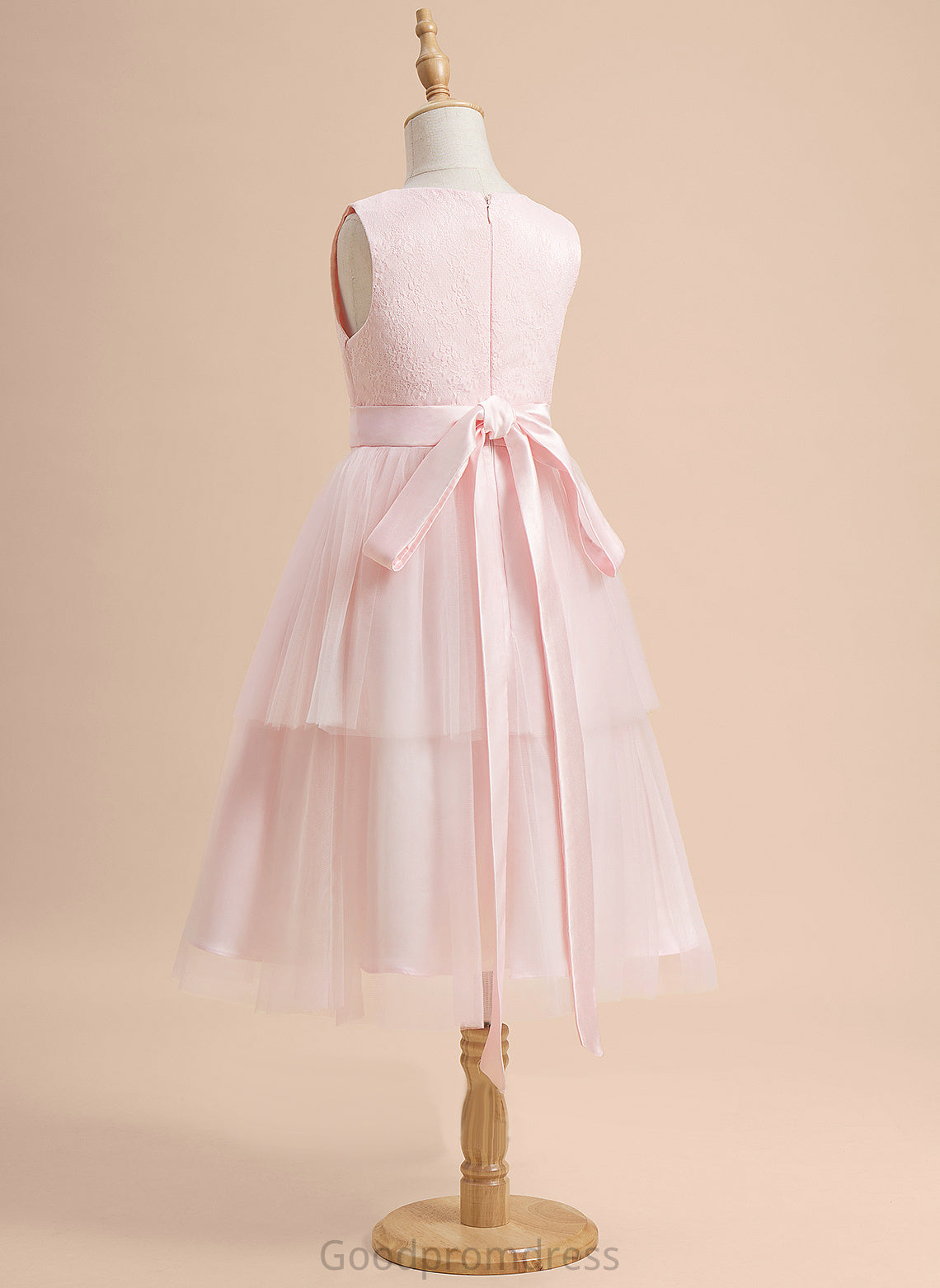 Dress Satin/Tulle With Flower Girl Dresses Flower Scoop Lace Sleeveless A-Line Knee-length Girl - Mabel Neck