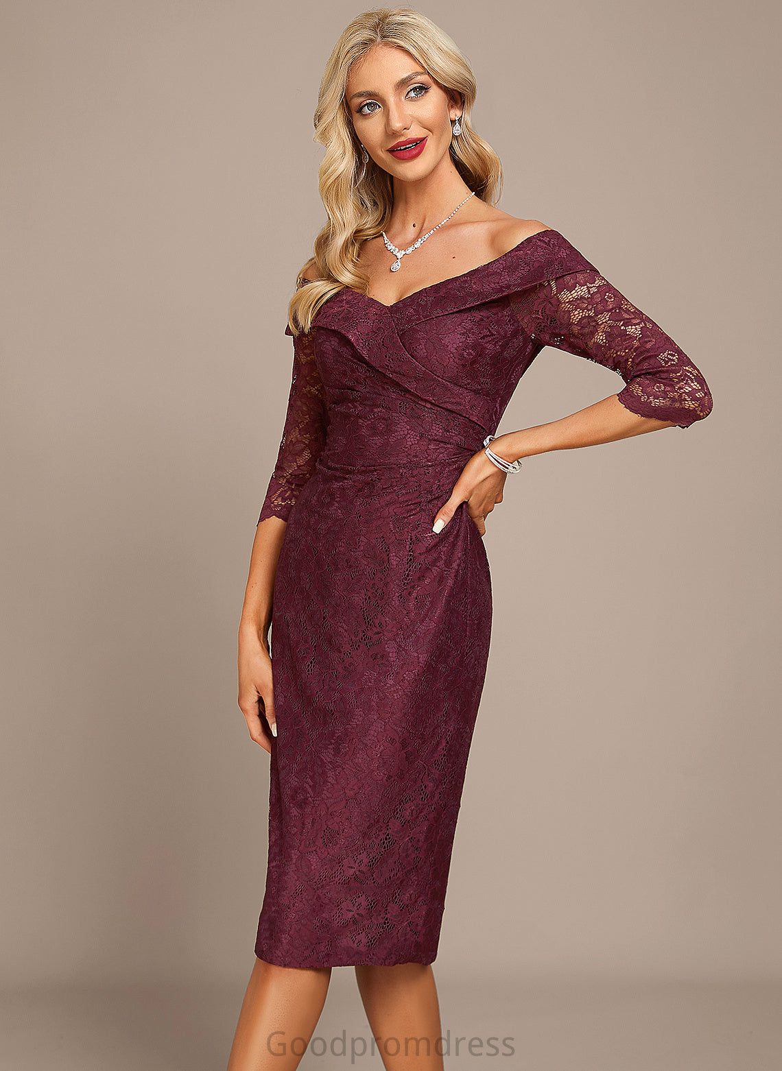 Knee-Length Dress Cocktail Dresses Georgia Cocktail Sheath/Column Lace Off-the-Shoulder