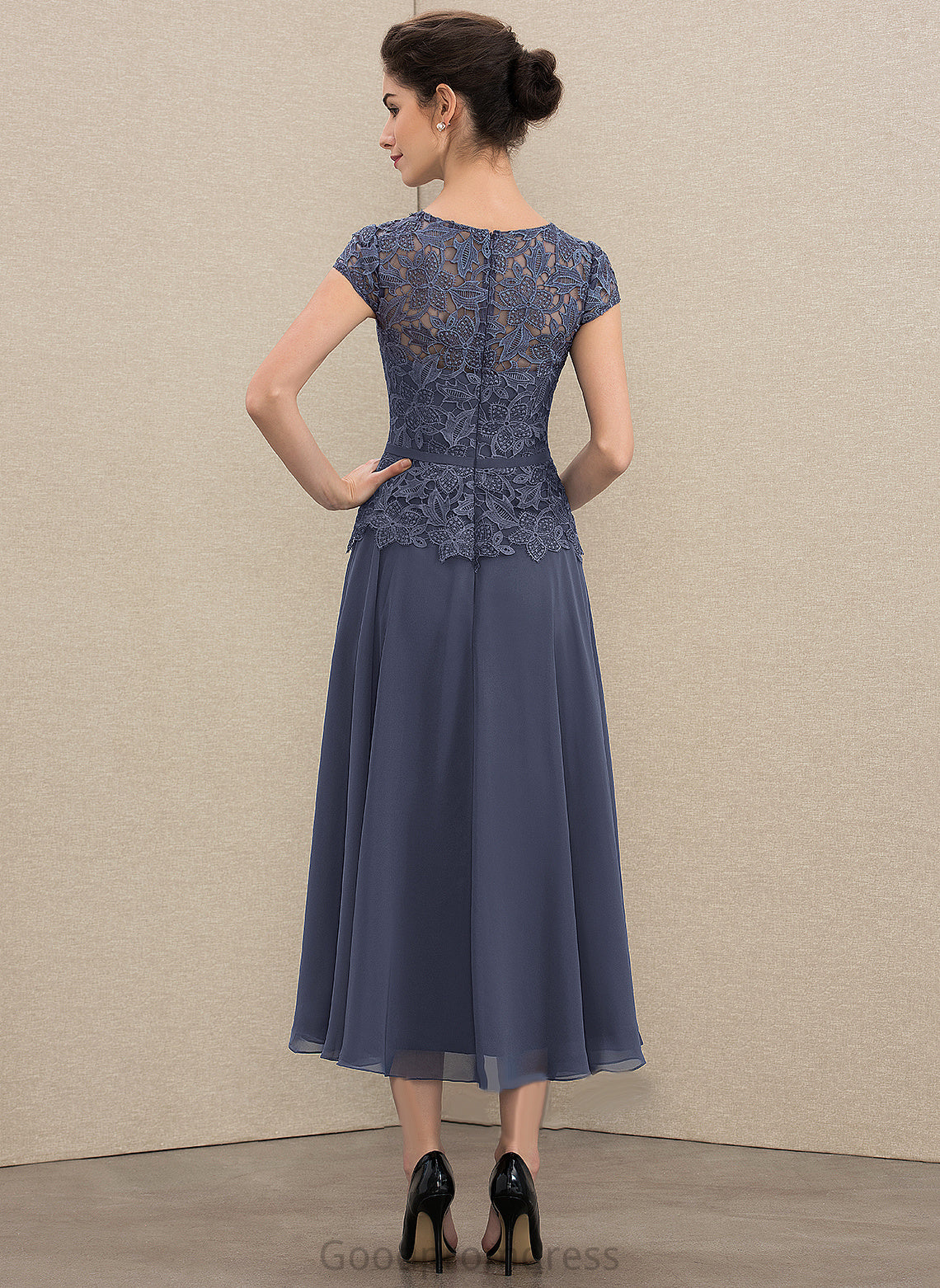 Neck Mother of the Bride Dresses Chiffon Eliana Scoop Bride A-Line Mother of Tea-Length Dress the Lace