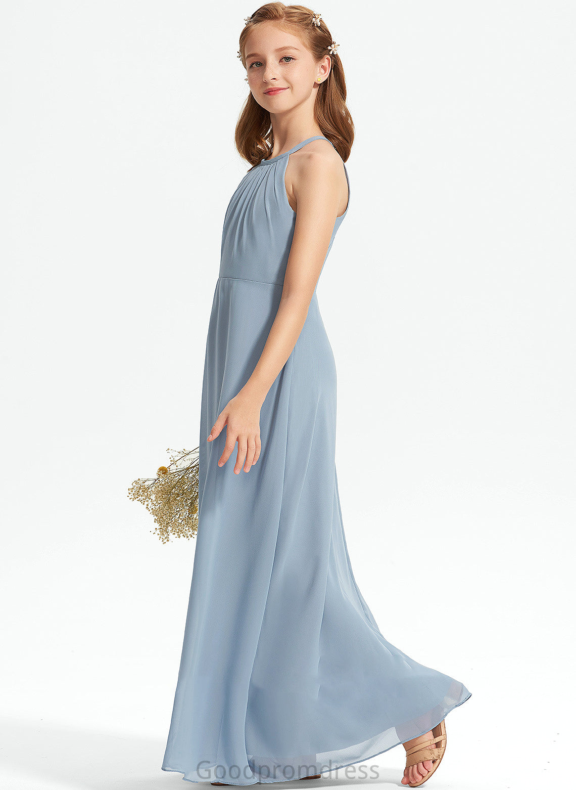 Floor-Length Martha Ruffle Scoop Chiffon A-Line Neck Junior Bridesmaid Dresses With