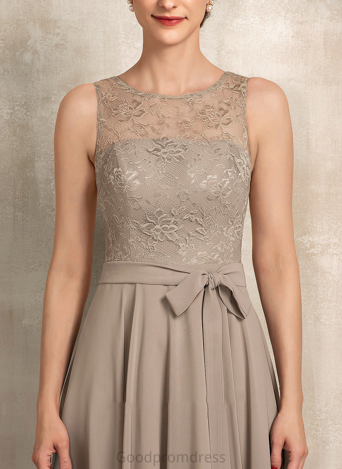 Chiffon A-Line Bride Bow(s) Dress With the Mother of the Bride Dresses Scoop Carolyn Neck Mother Tea-Length of Lace