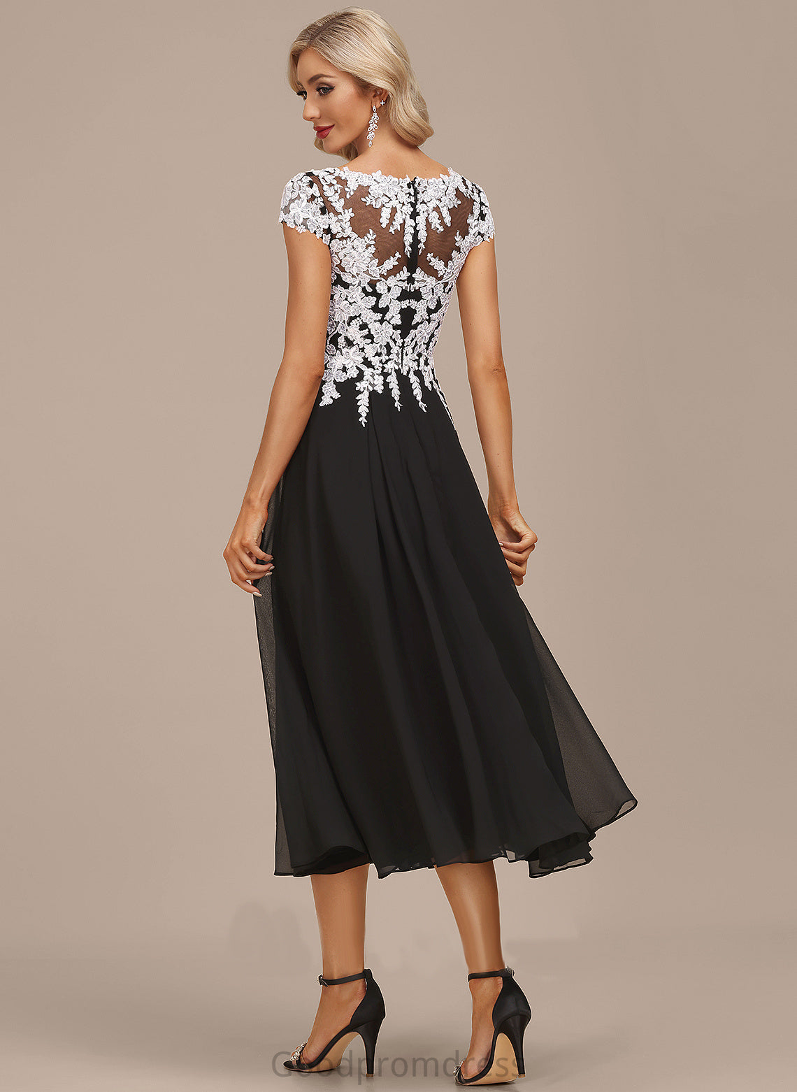 Serena A-Line Lace Dress Chiffon V-neck Cocktail Dresses Tea-Length Cocktail