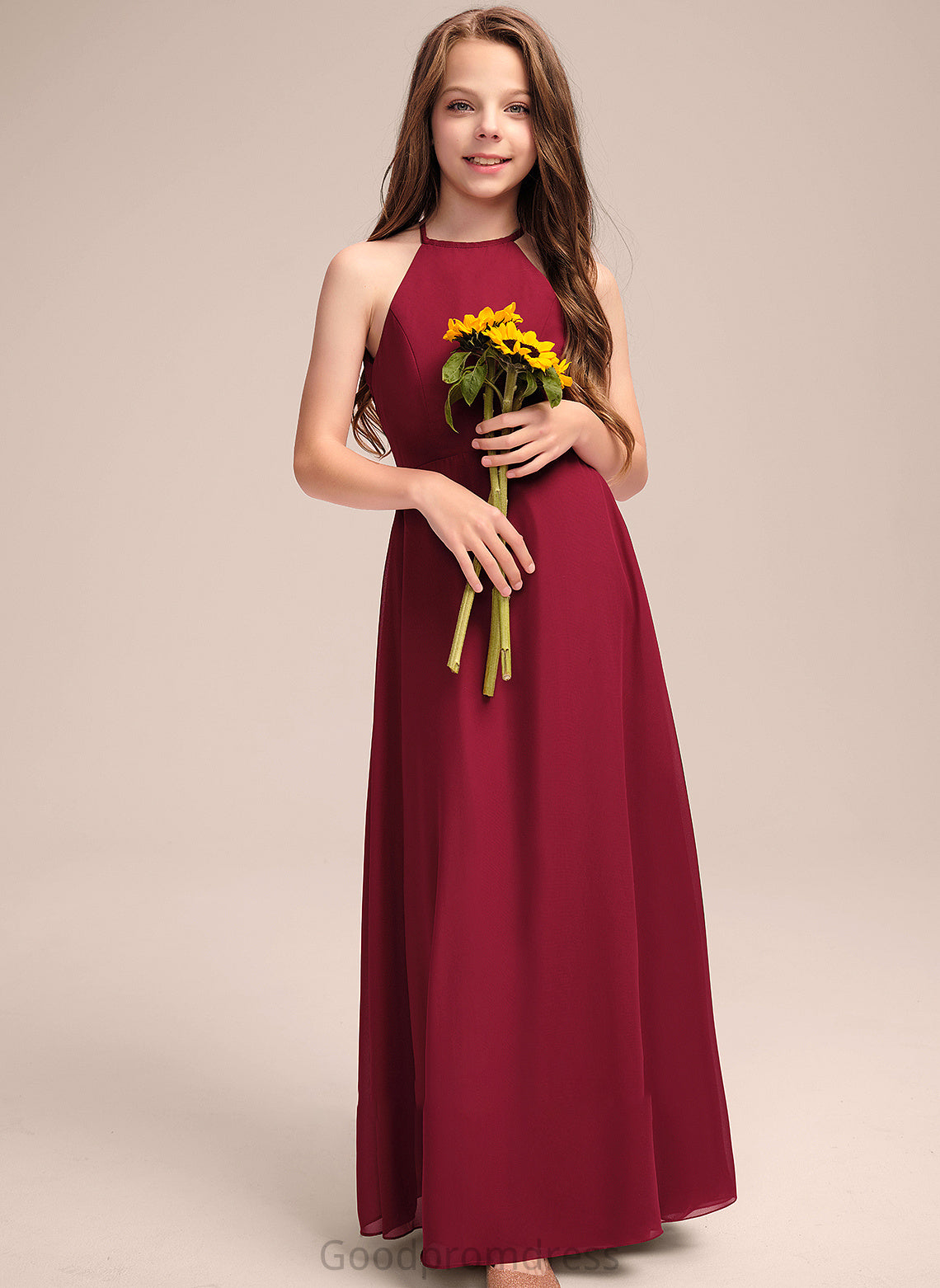 Junior Bridesmaid Dresses Neck A-Line Akira Chiffon Floor-Length Scoop