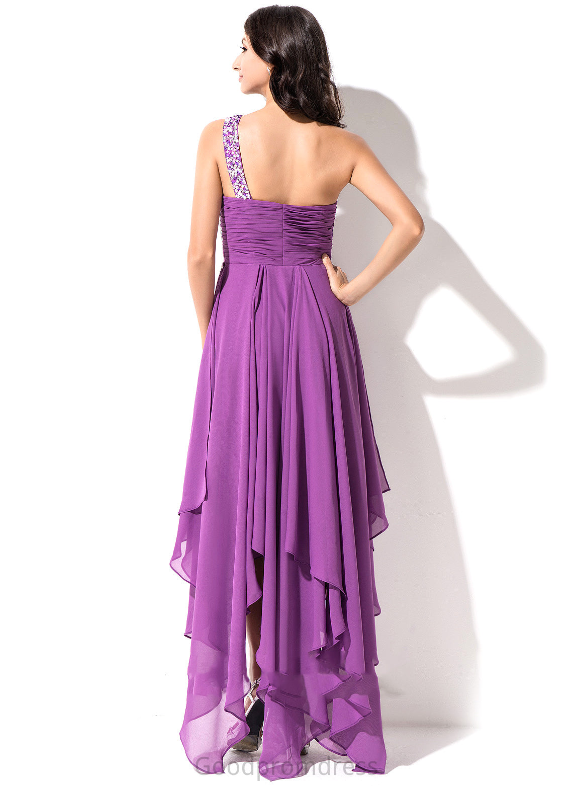 Homecoming Chiffon Nadine Sequins Ruffle Asymmetrical Dress Beading Homecoming Dresses With A-Line One-Shoulder