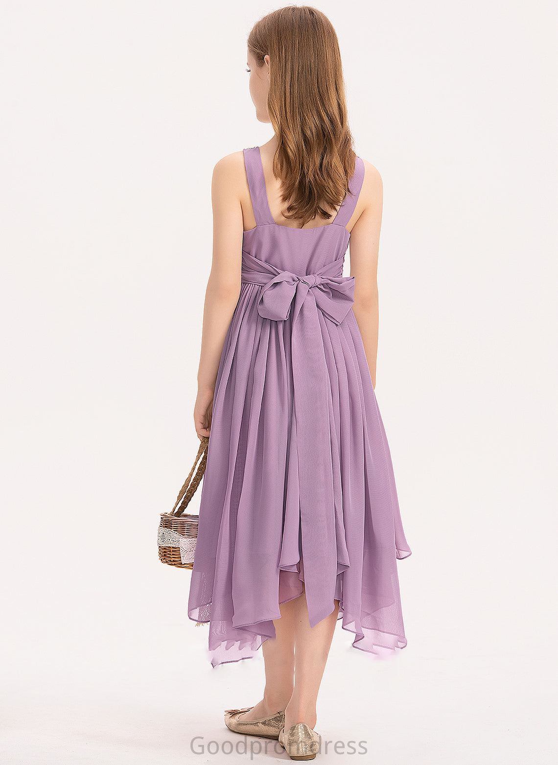 Ruffle Chiffon A-Line Beading With Junior Bridesmaid Dresses Neck Tea-Length Salma Scoop Bow(s)