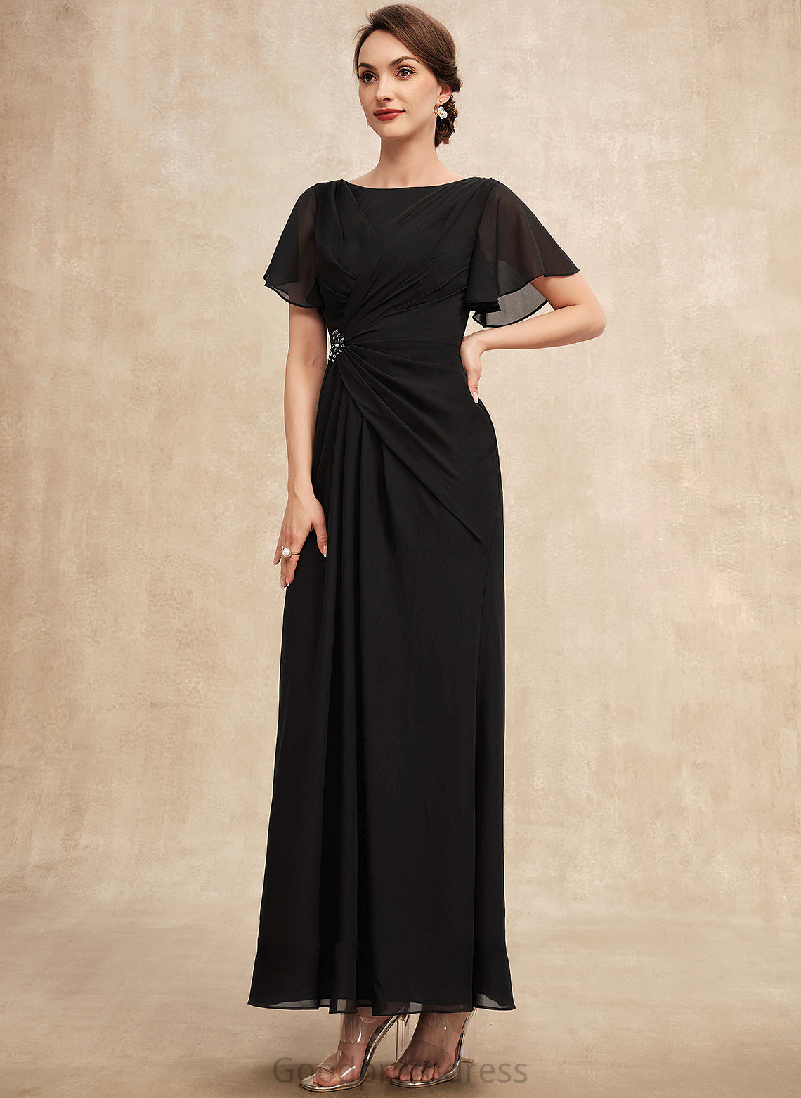 Bride Chiffon Beading of A-Line Mother Ankle-Length Jillian With Scoop Ruffle Neck Mother of the Bride Dresses the Dress