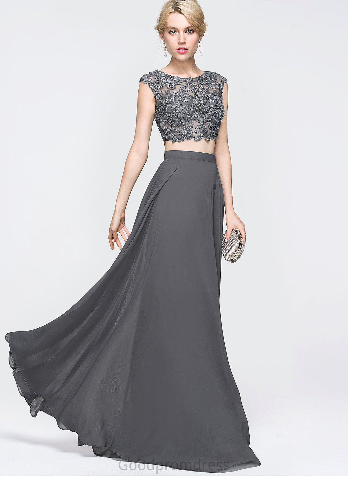 Neck A-Line Scoop Beading Sequins With Jewel Chiffon Prom Dresses Floor-Length