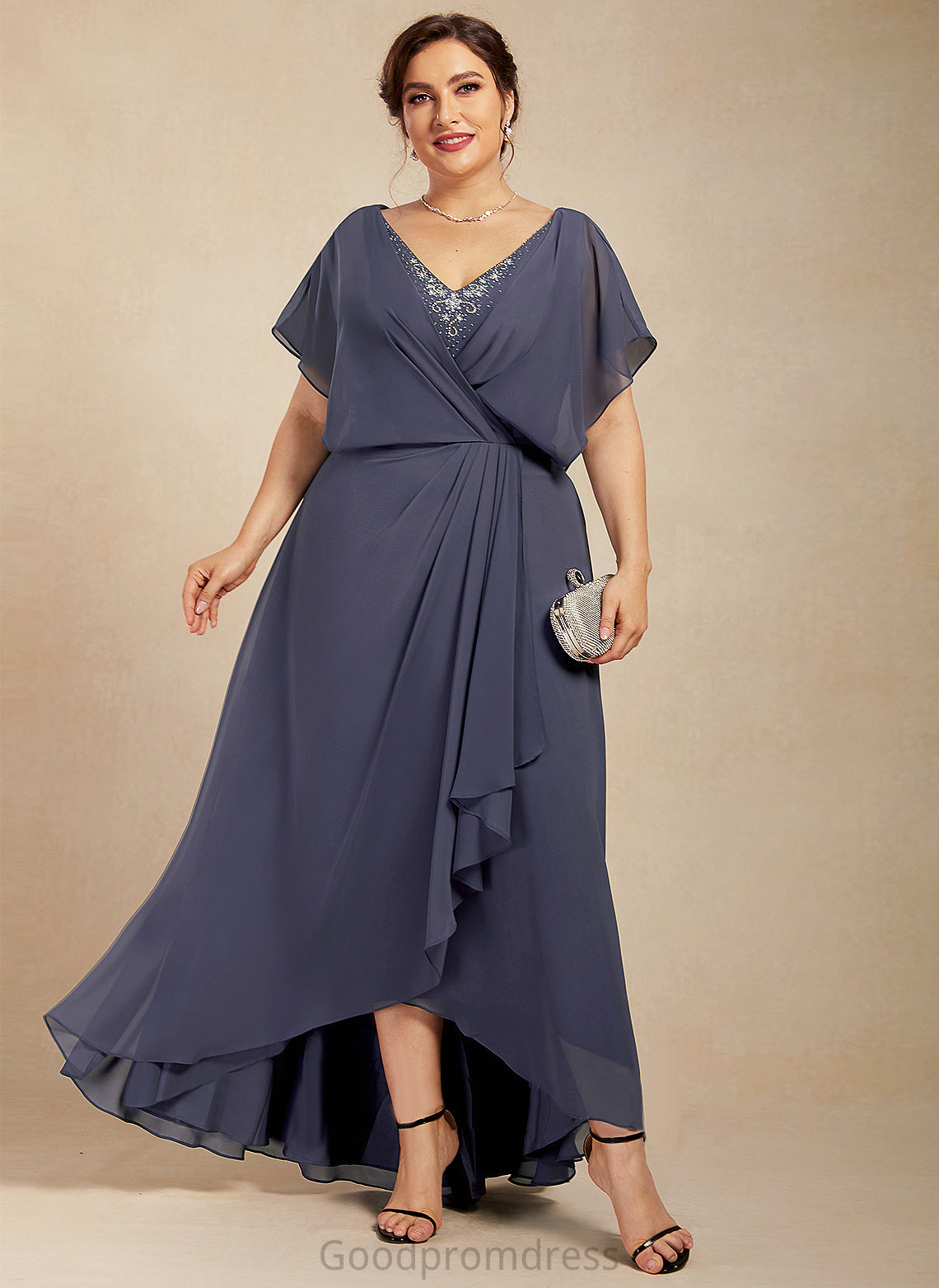 Chiffon With Mother Bride Dress Asymmetrical V-neck Mother of the Bride Dresses the Hilary of A-Line Beading Sequins