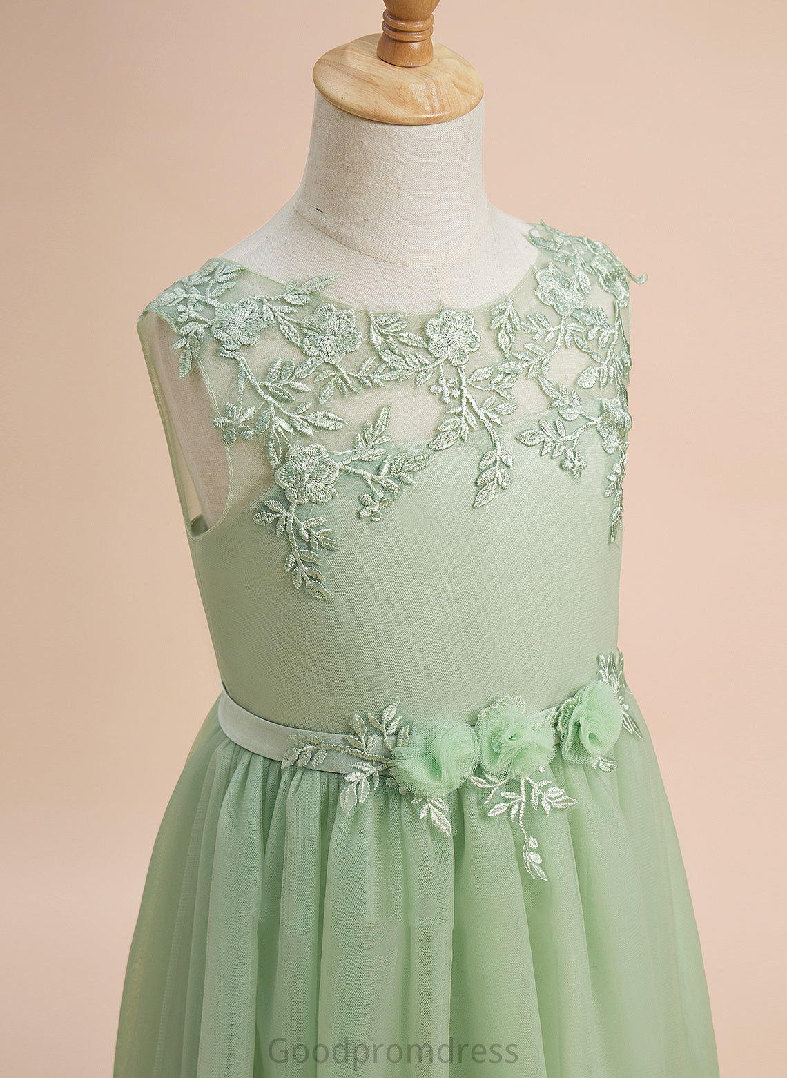 With Neck Flower Girl Dresses Lace/Flower(s) Sleeveless Zoe Asymmetrical Flower Tulle - Girl Scoop A-Line Dress