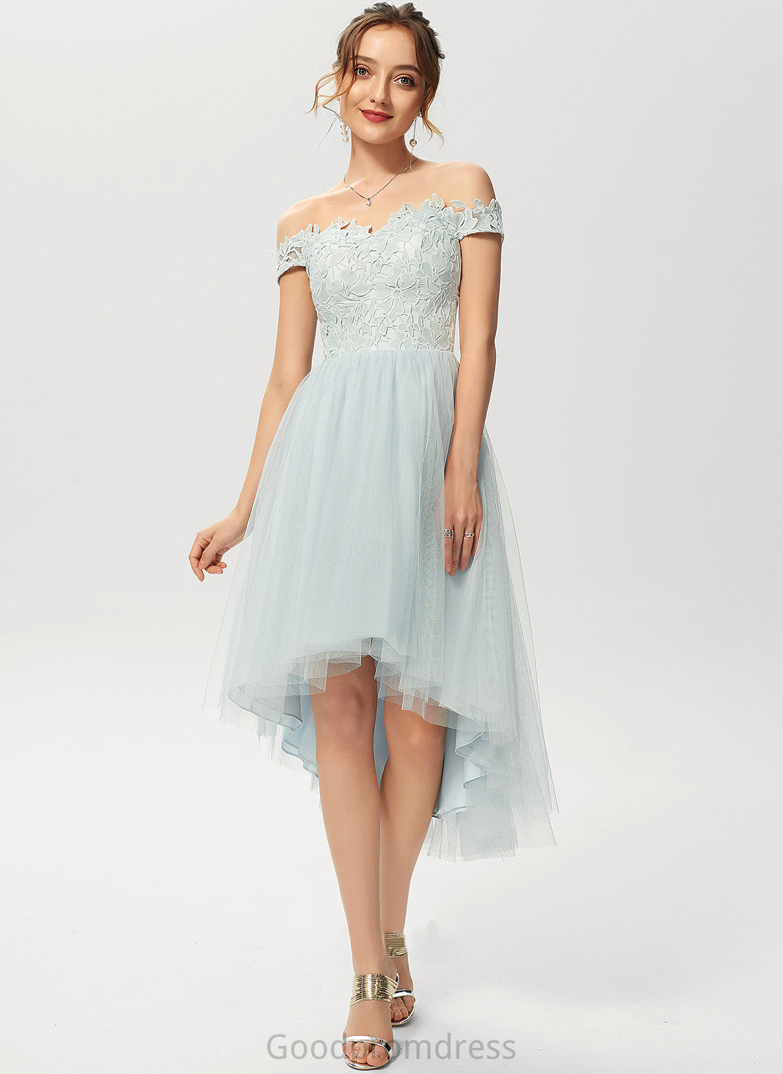 Dress Joanne Lace A-Line Tulle Cocktail Dresses Asymmetrical Off-the-Shoulder Cocktail