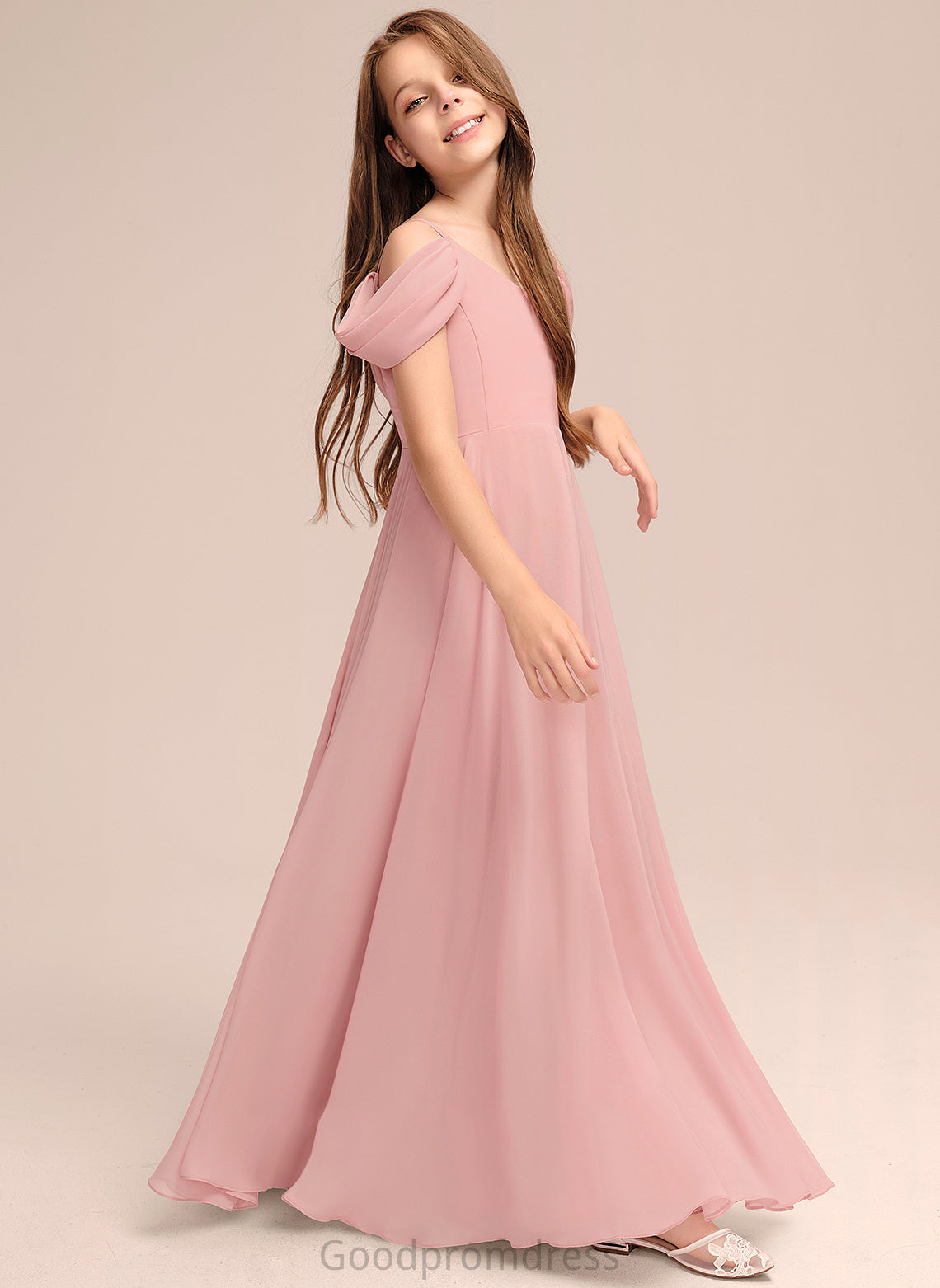 A-Line Floor-Length Ruffle With Chiffon Junior Bridesmaid Dresses V-neck Sierra