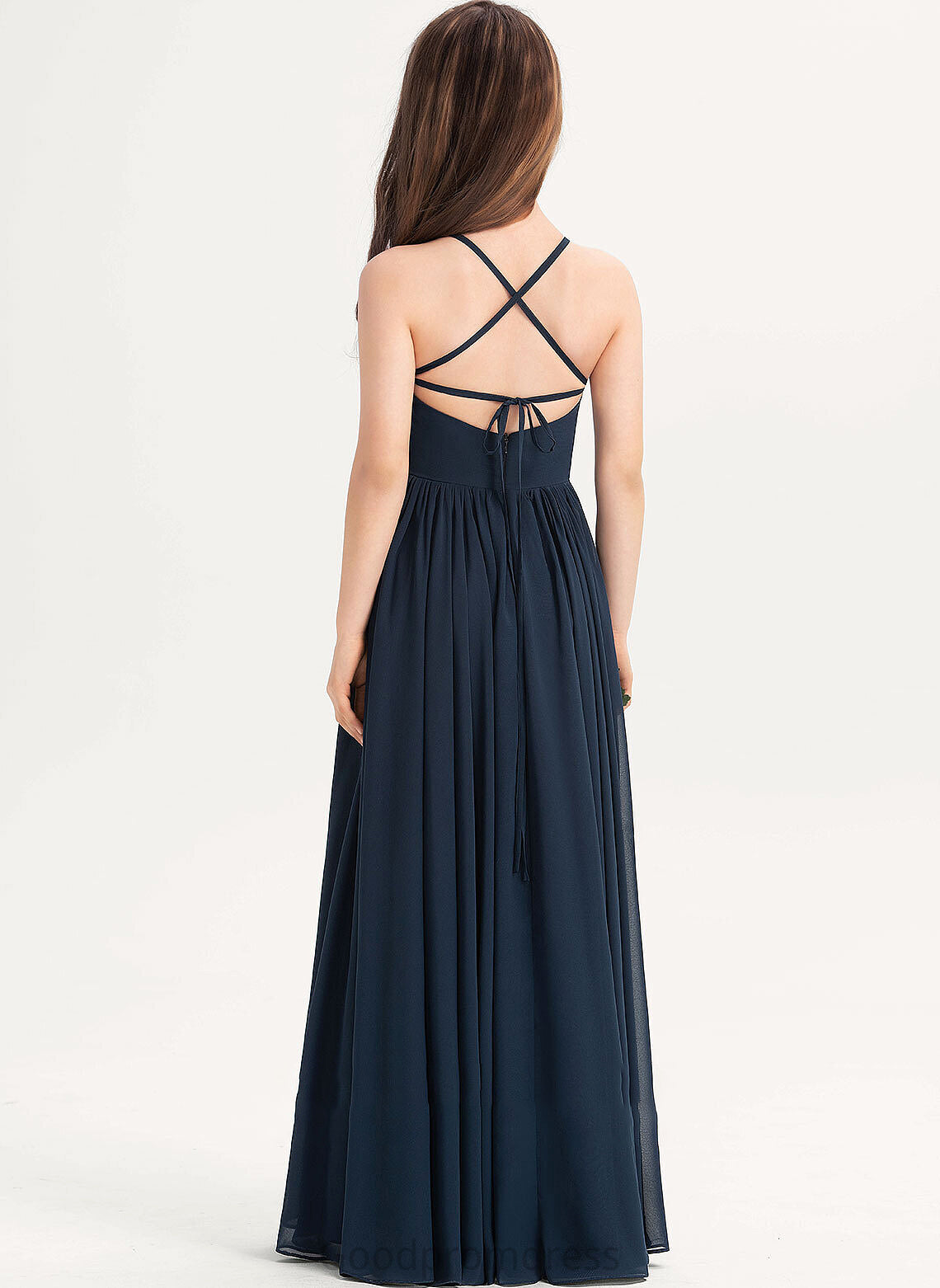 Junior Bridesmaid Dresses Floor-Length A-Line With Chiffon Square Micaela Bow(s) Neckline