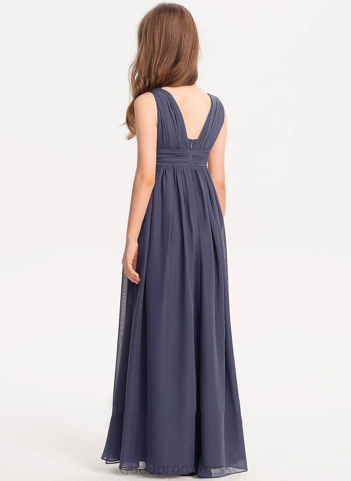 A-Line V-neck Chiffon Junior Bridesmaid Dresses With Amiah Floor-Length Ruffle