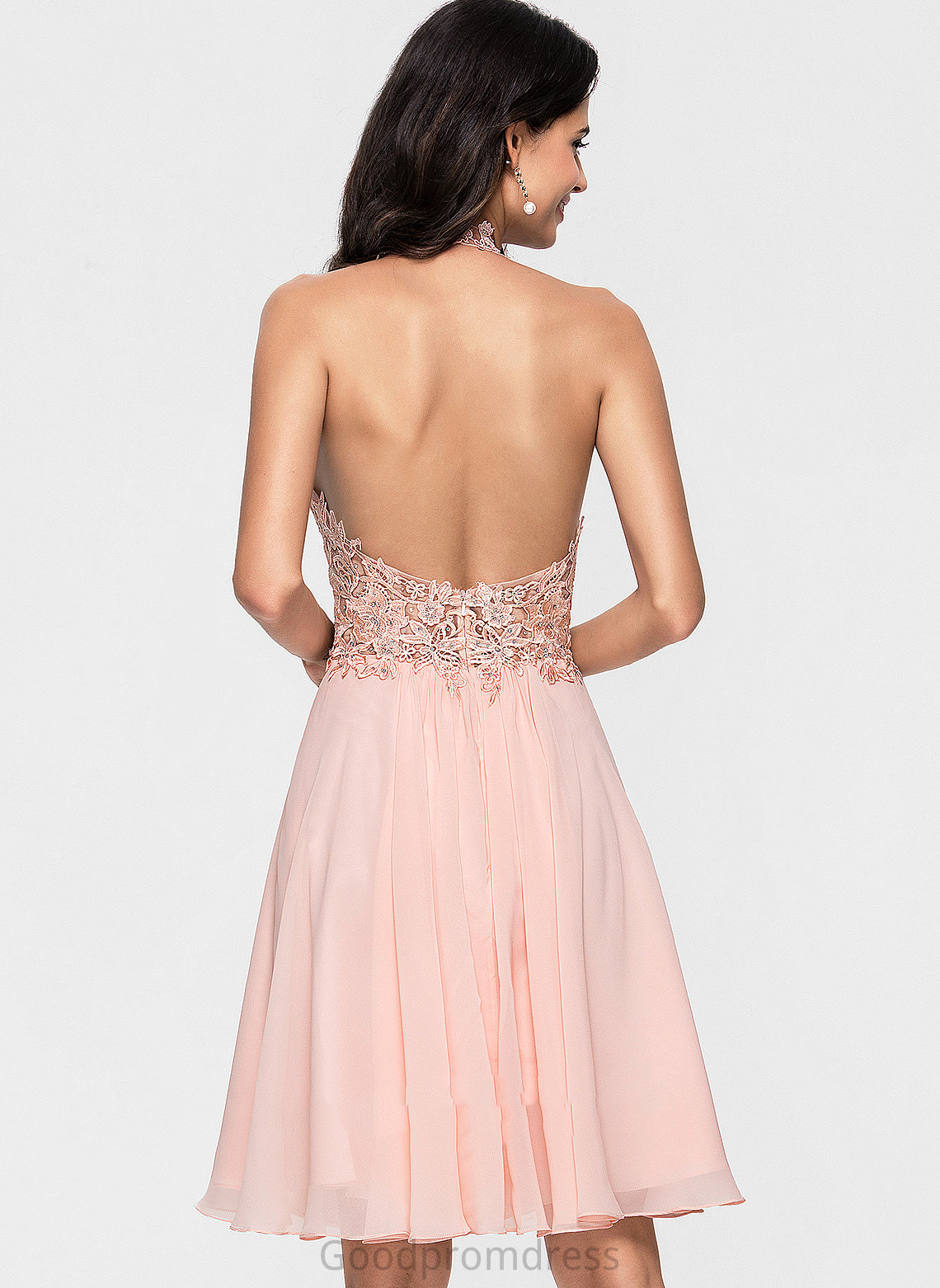 Chiffon Dress Beading Halter With Knee-Length Homecoming Lace Homecoming Dresses A-Line Madisyn