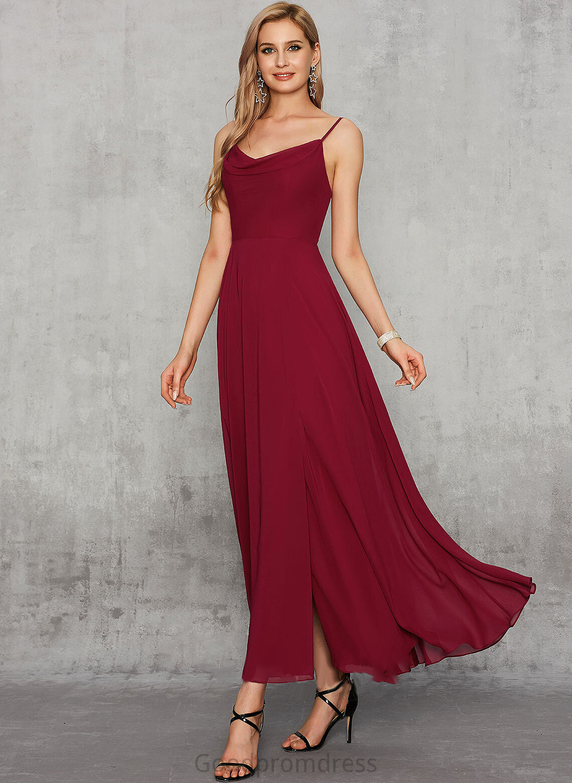 With Split A-Line Prom Dresses Regan Ankle-Length Chiffon Front V-neck