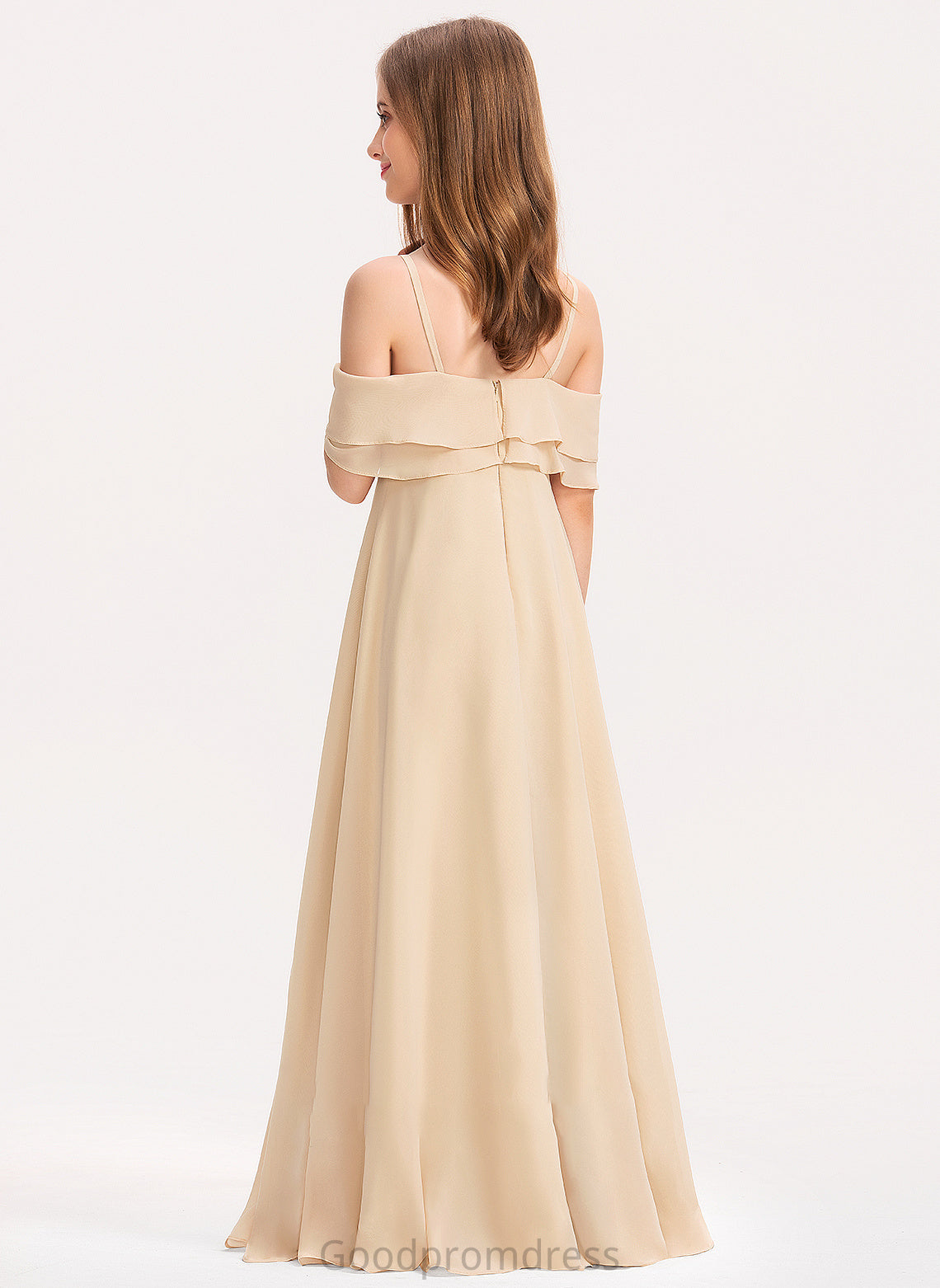 Ruffles A-Line Cascading Floor-Length Off-the-Shoulder Junior Bridesmaid Dresses Tiffany With Chiffon