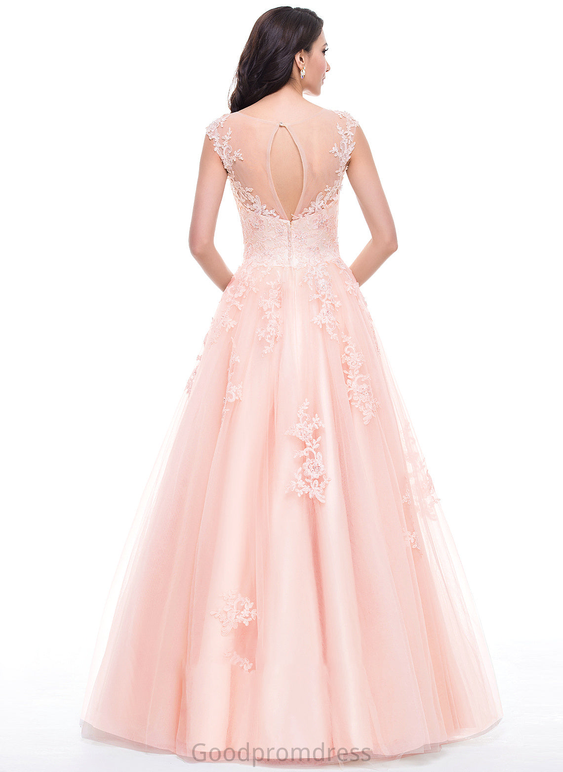 Angel With Appliques Sequins Prom Dresses Scoop Beading Ball-Gown/Princess Floor-Length Tulle Lace Neck