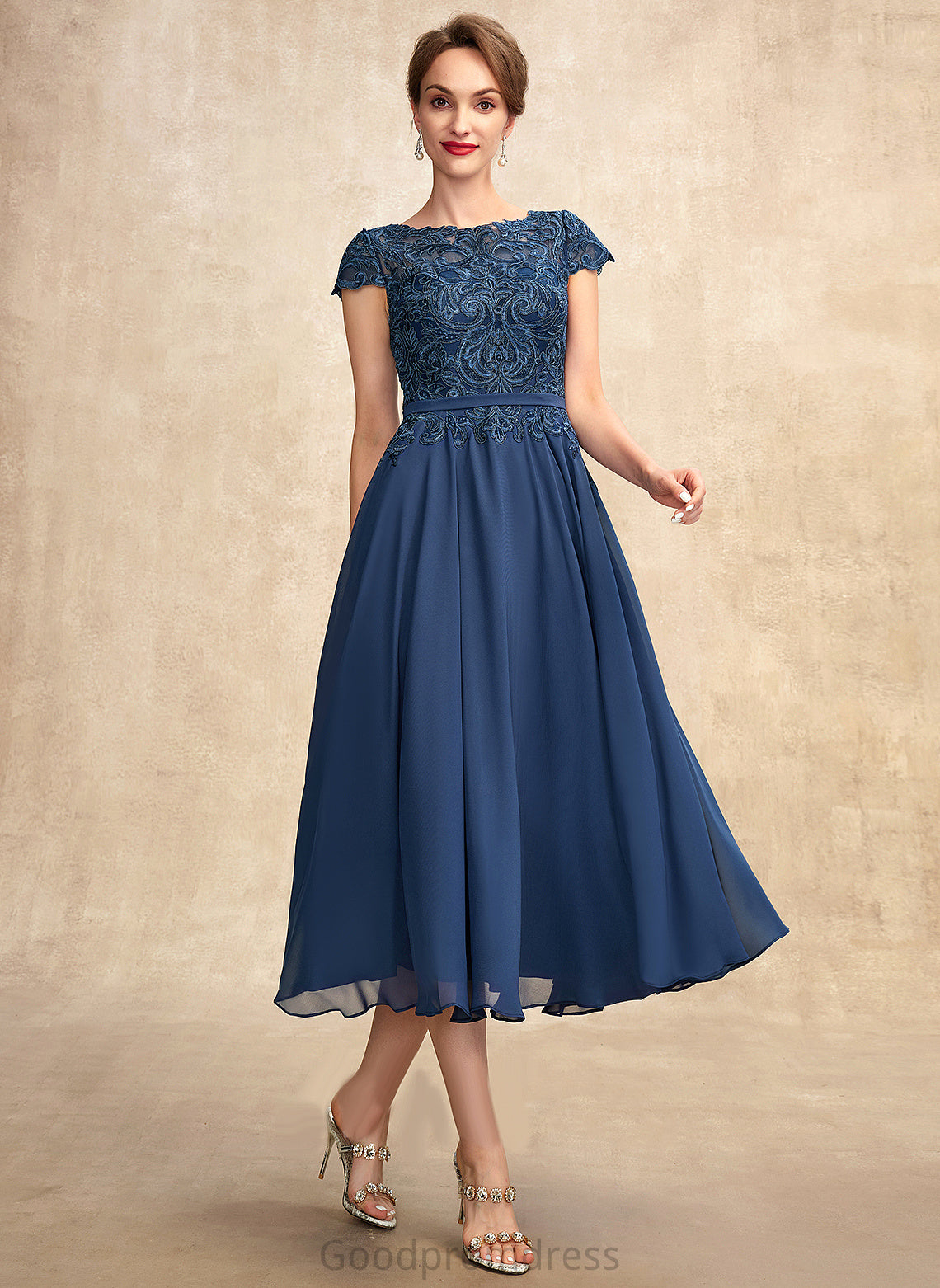 of Mother Neck Lace Tea-Length Mother of the Bride Dresses the Bride Dress Arianna Chiffon Scoop A-Line