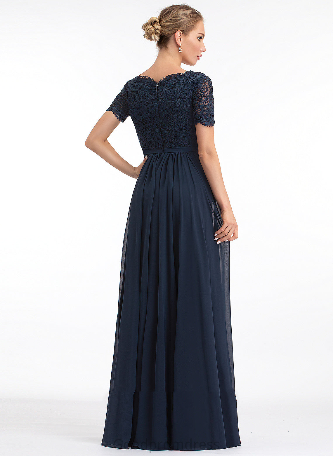 Fabric Length Lace Sleeve Floor-Length V-neck Neckline Silhouette A-Line Aleah Scoop Natural Waist Bridesmaid Dresses