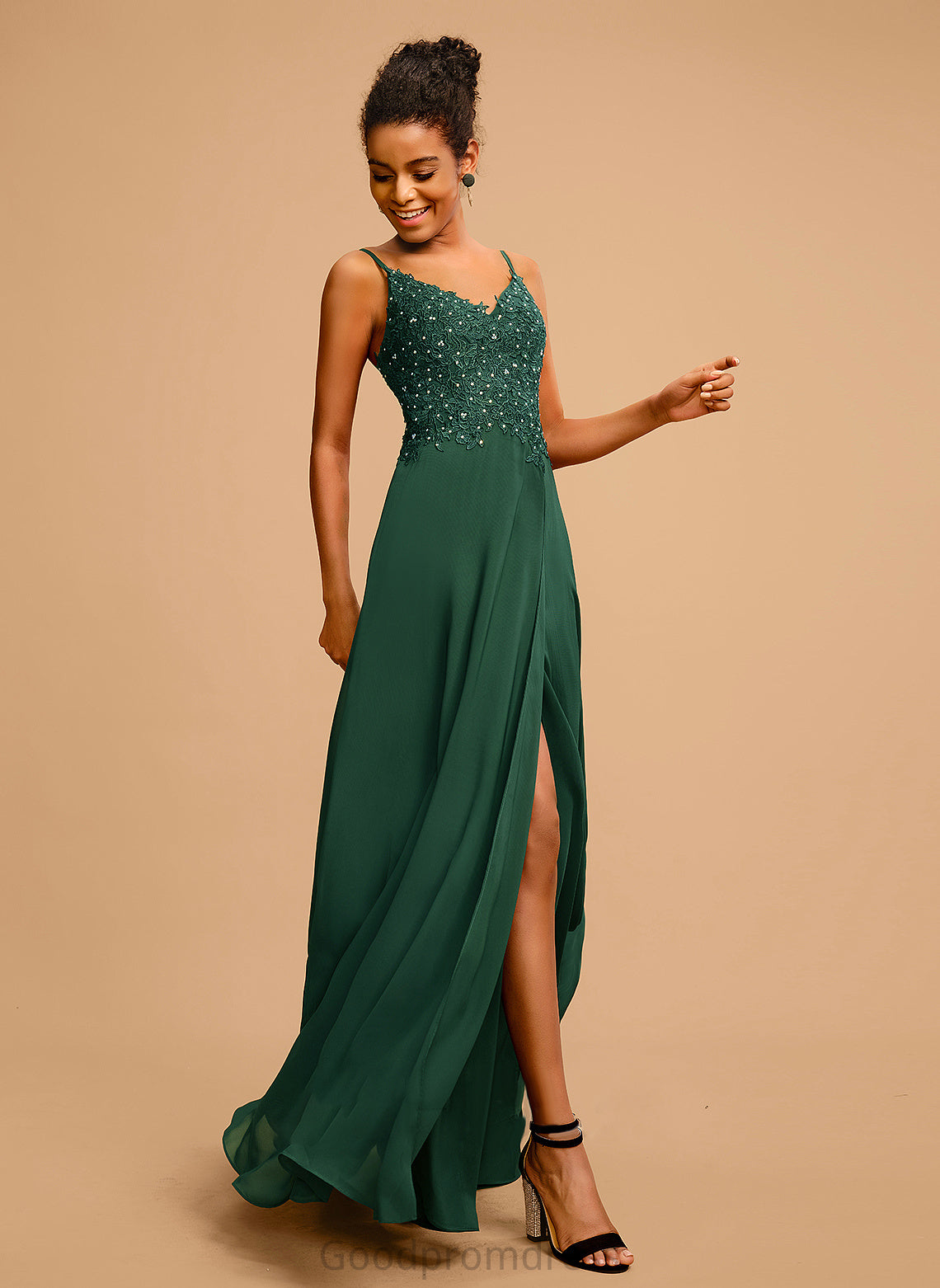 Prom Dresses With Lace Chiffon A-Line Floor-Length V-neck Beading Sequins Tabitha