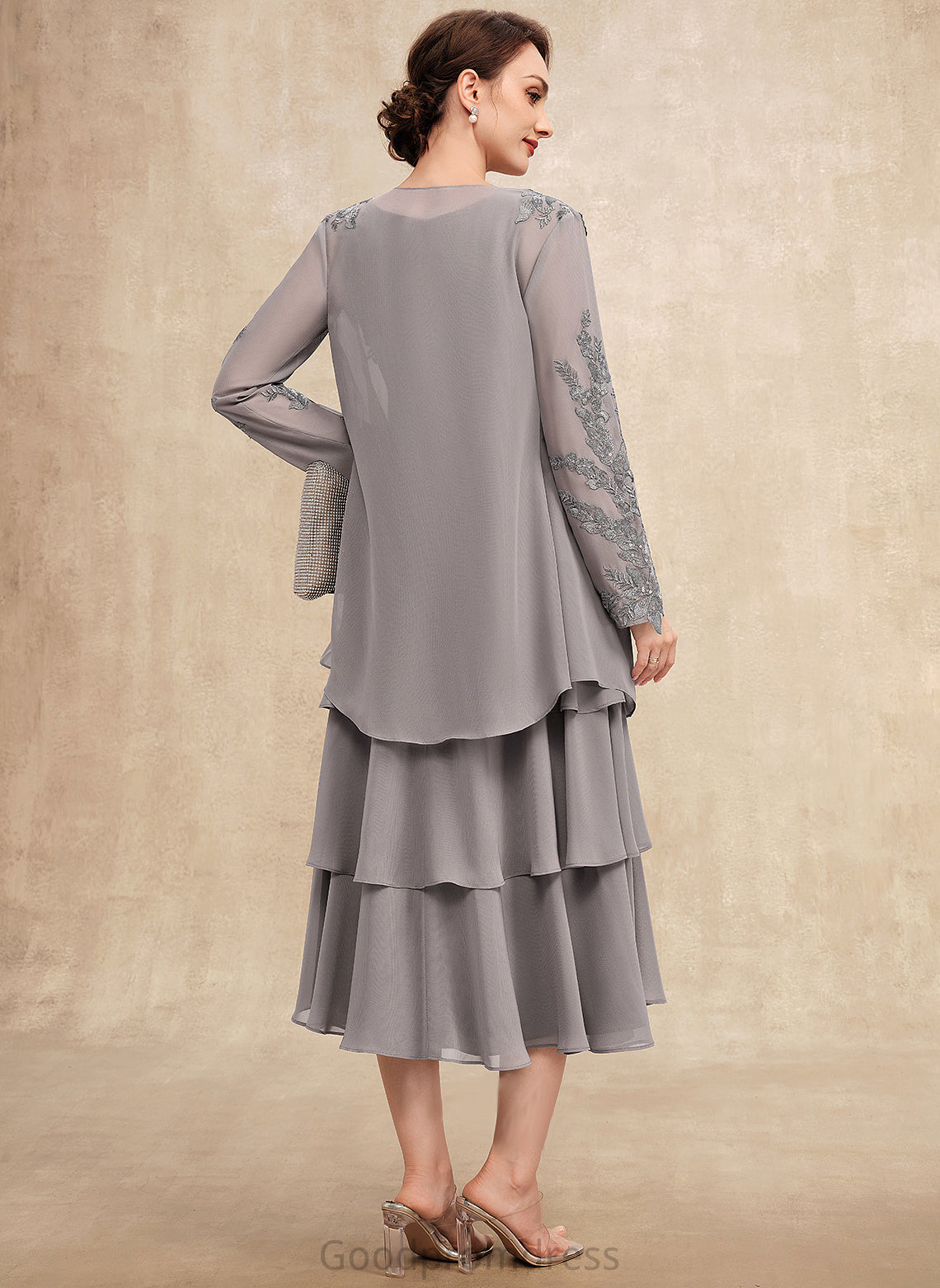 Bride Dress With the Karley Cascading Mother of the Bride Dresses Mother Tea-Length Ruffles A-Line Scoop Neck Chiffon of