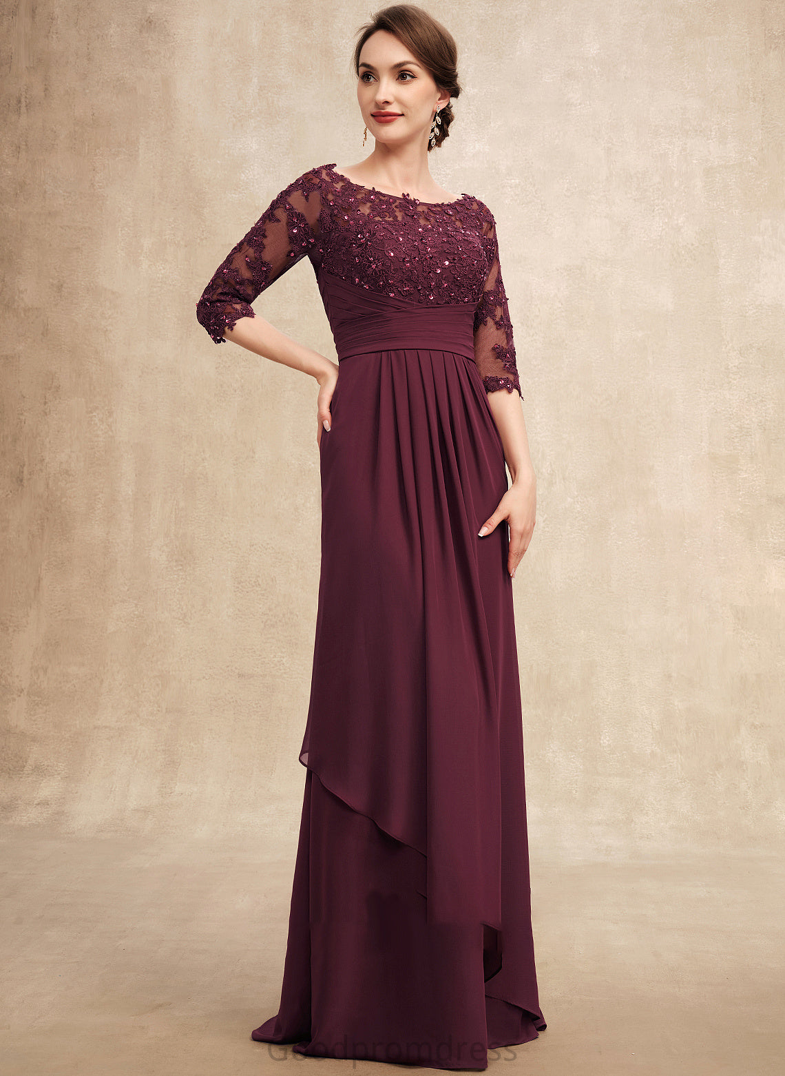 With Off-the-Shoulder Floor-Length Setlla Chiffon Mother of the Bride Dresses A-Line the Cascading Ruffles of Lace Dress Bride Mother Beading Sequins