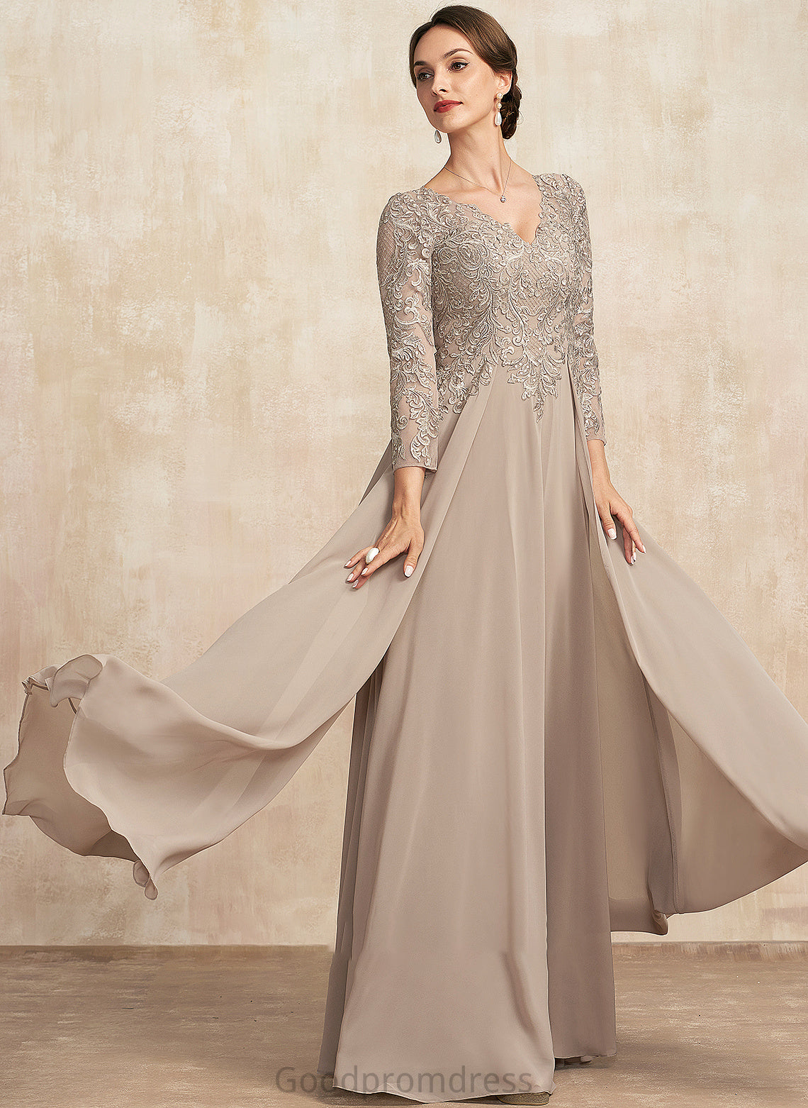 Floor-Length Dress Mother A-Line V-neck Lace Mother of the Bride Dresses of Chiffon Melany the Bride