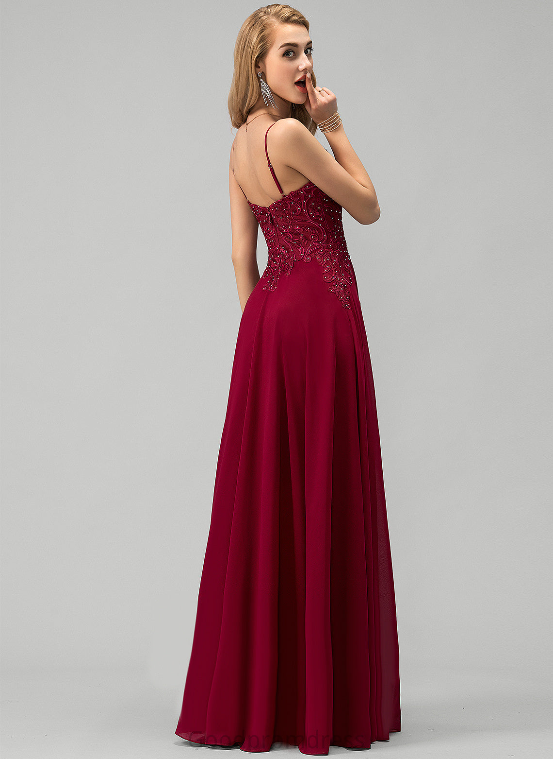 Rhinestone Melany Lace Sweetheart A-Line Chiffon Prom Dresses With Floor-Length