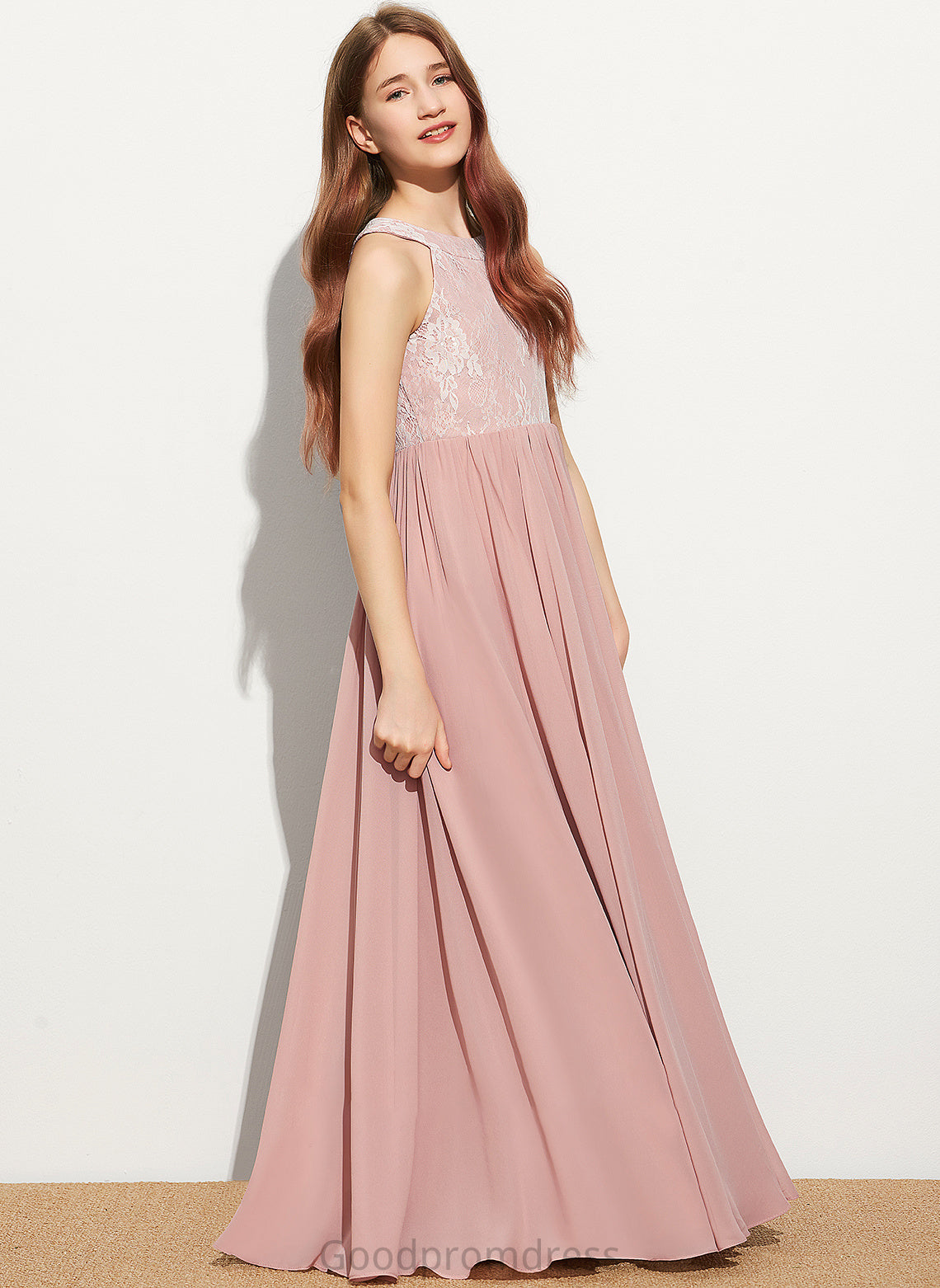 Sequins Lace Destinee Scoop With Floor-Length A-Line Neck Chiffon Junior Bridesmaid Dresses