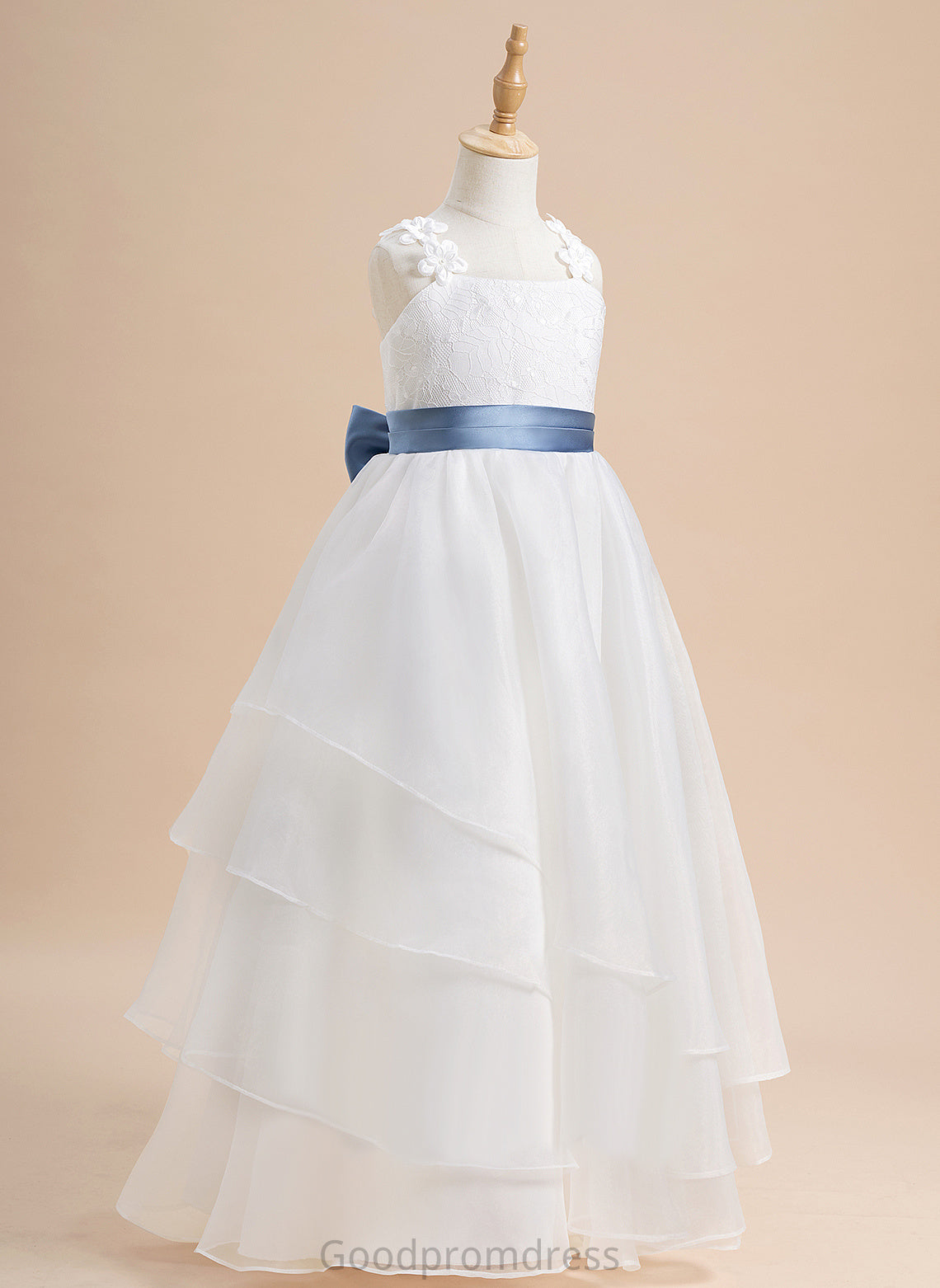 Sleeveless Flower With - Organza Flower Girl Dresses Dress Ball-Gown/Princess Neckline Lace/Sash/Beading/Flower(s)/Bow(s) Floor-length Square Girl Kristen