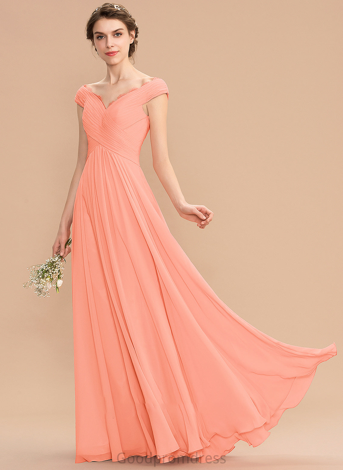 Floor-Length Ruffle Length Fabric A-Line Embellishment Silhouette Neckline Off-the-Shoulder Lace Karissa Floor Length Bridesmaid Dresses