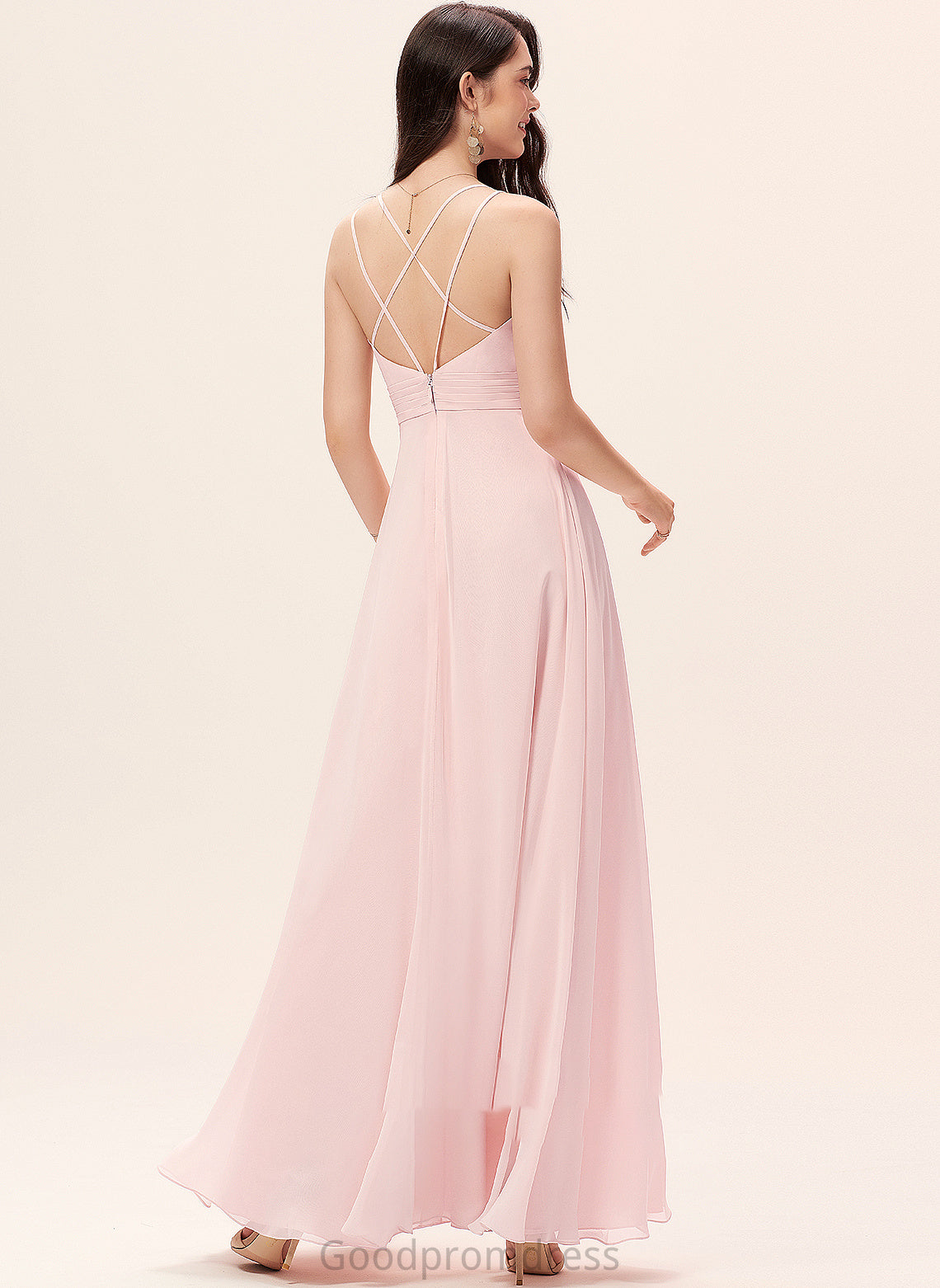 CowlNeck A-Line Floor-Length Silhouette Neckline Length Fabric Straps Lisa Natural Waist A-Line/Princess Sleeveless Bridesmaid Dresses