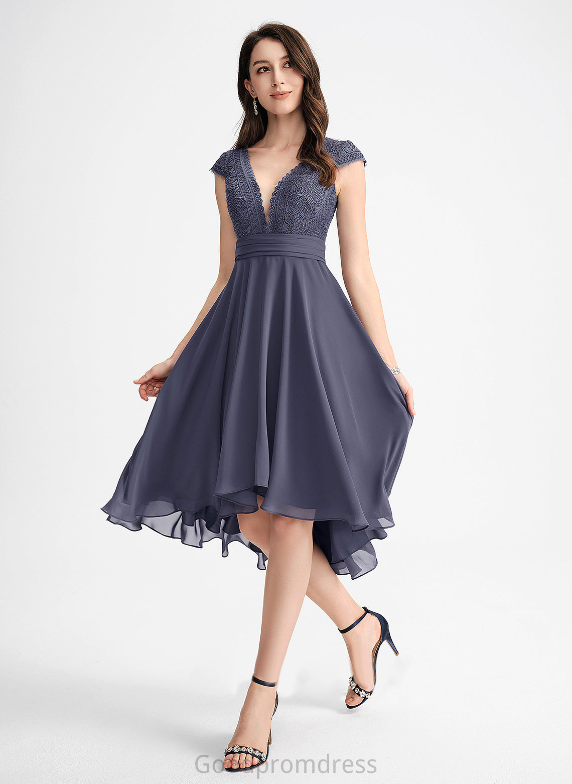 Lace With Alexis Pleated Cocktail Dresses V-neck A-Line Dress Chiffon Asymmetrical Cocktail