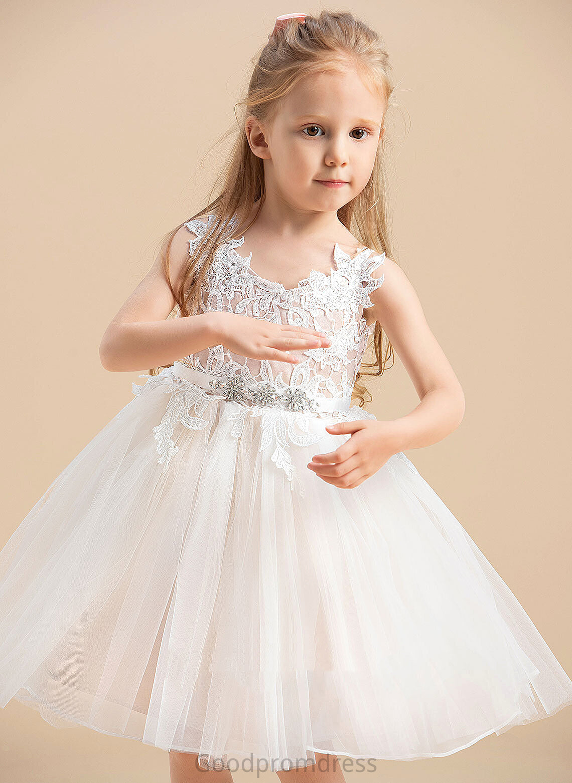 Flower Girl Dresses Dress V-neck/Straps Knee-length Flower Girl - Tulle/Lace Sleeveless A-Line Jaden